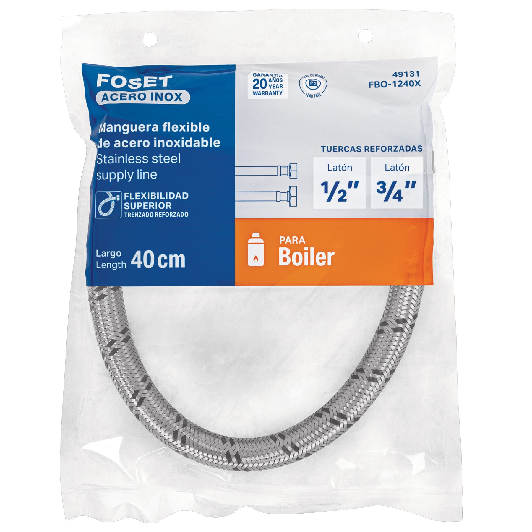 Manguera hule,1/2x3/4", 40cm, acero, usos generales