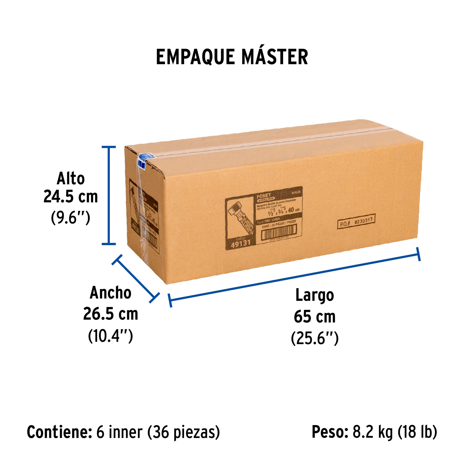 Manguera hule,1/2x3/4", 40cm, acero, usos generales
