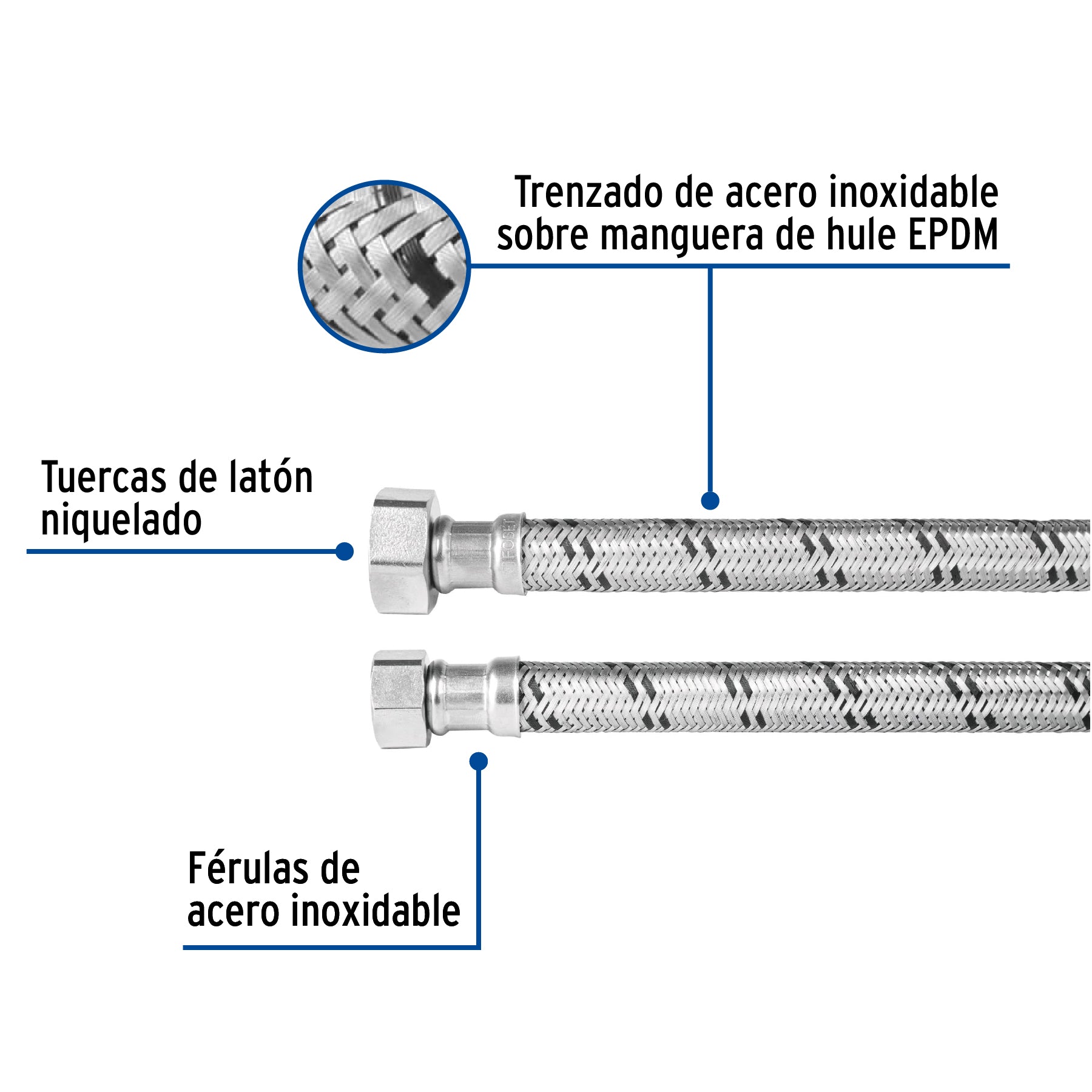 Manguera de hule, 1/2x3/4", 60cm, acero, usos generales