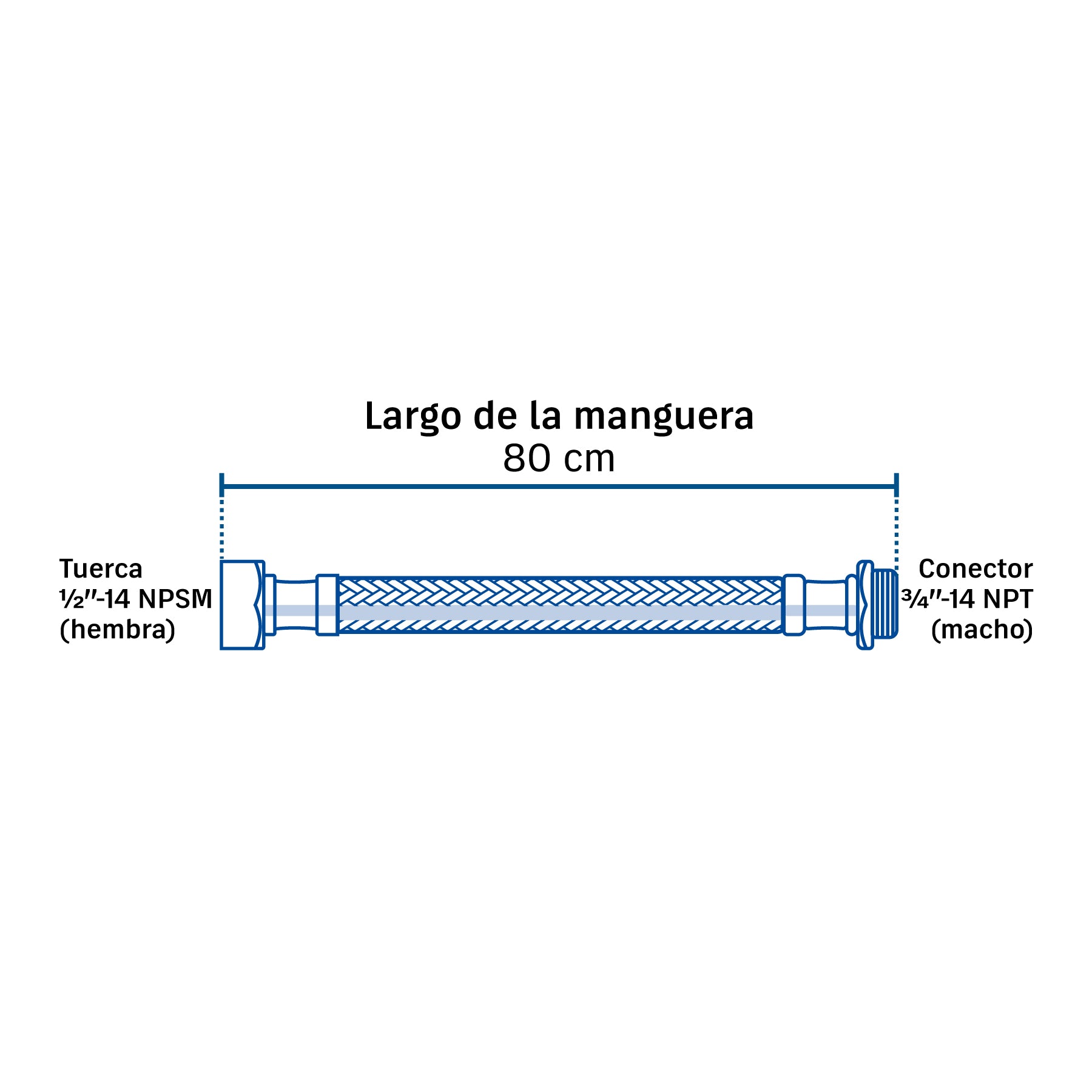 Manguera para boiler, acero inox. 1/2'H x 3/4'M, 80 cm