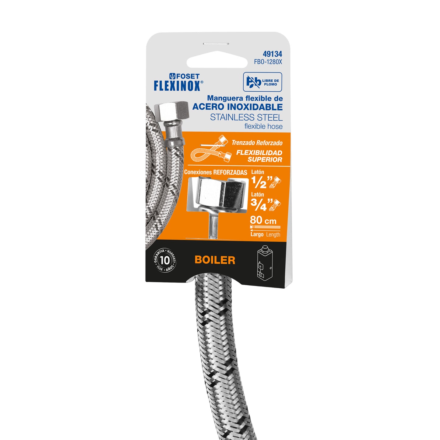 Manguera hule, 1/2", 80 cm, acero inoxidable, usos generales