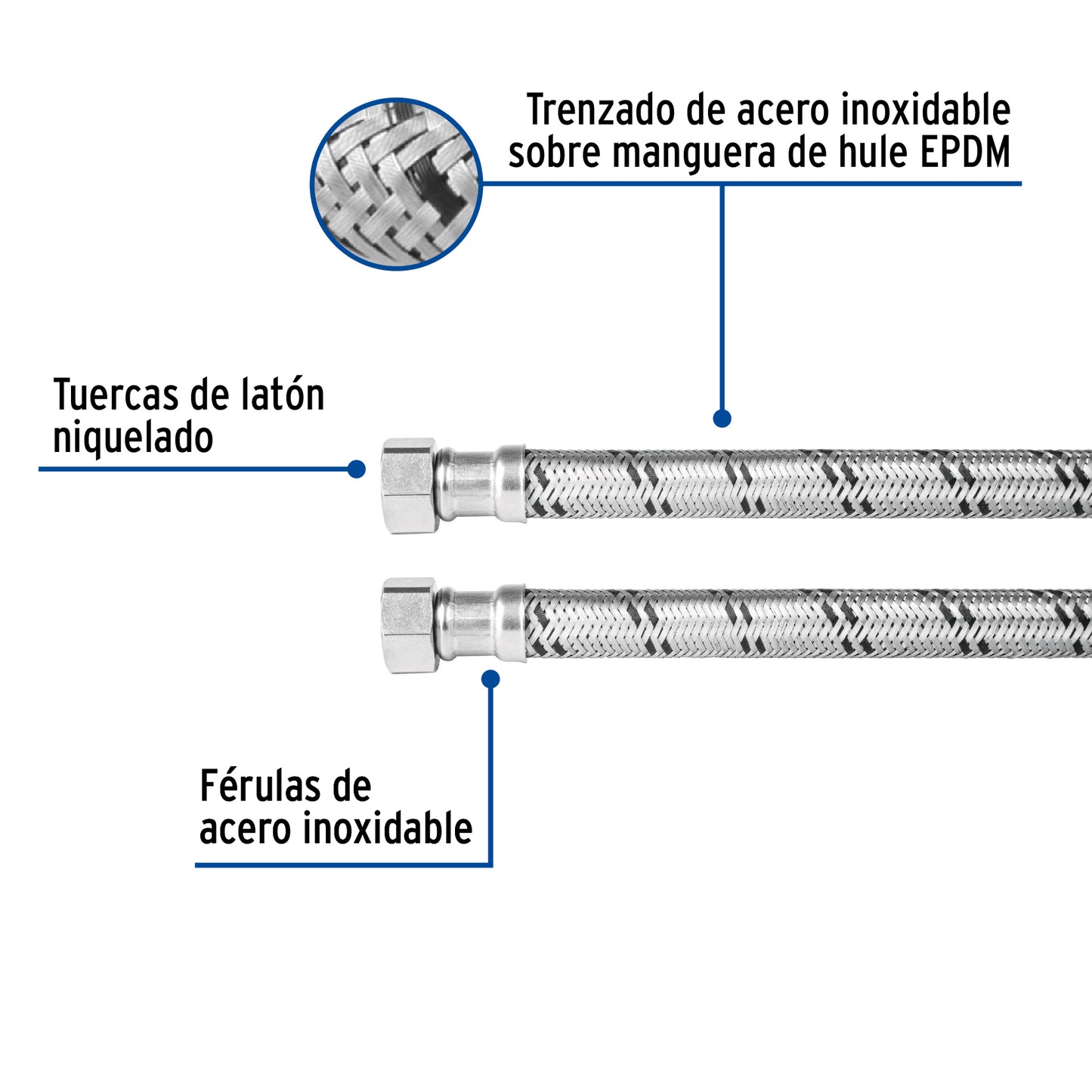 Manguera trenzada de acero 1/2x1/2"X 120cm usos generales