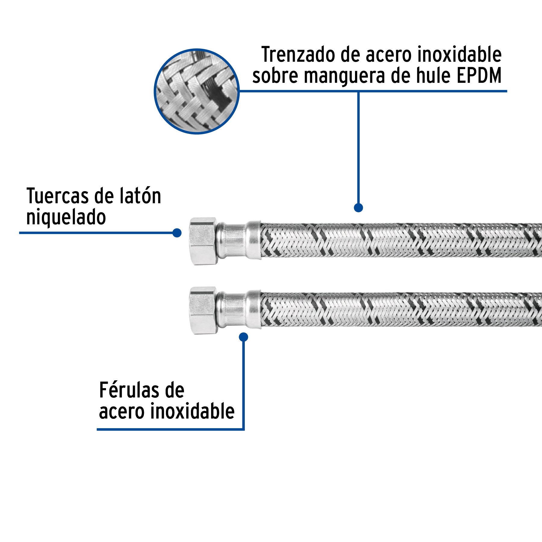 Manguera trenzada de acero 1/2x1/2"X 120cm usos generales