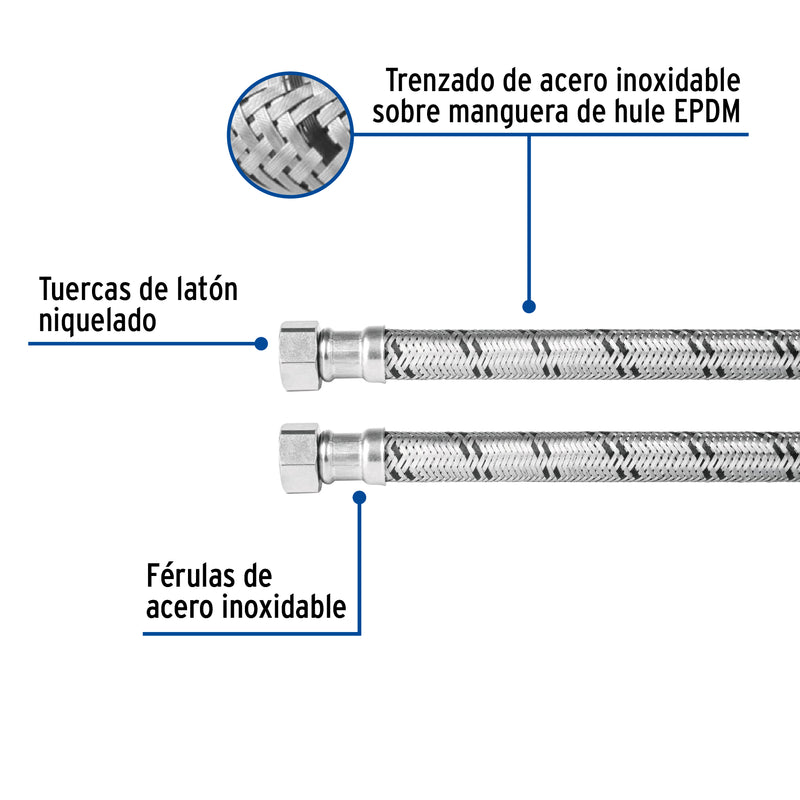 Manguera trenzada de acero 1/2x1/2"X 120cm usos generales