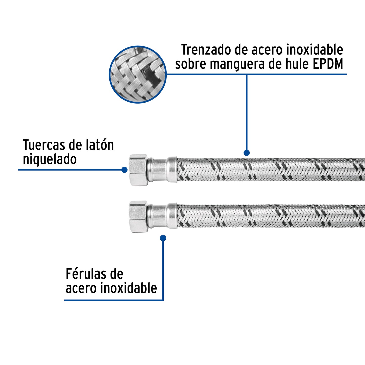 Manguera trenzada de acero 1/2x1/2"X150 cm usos generales