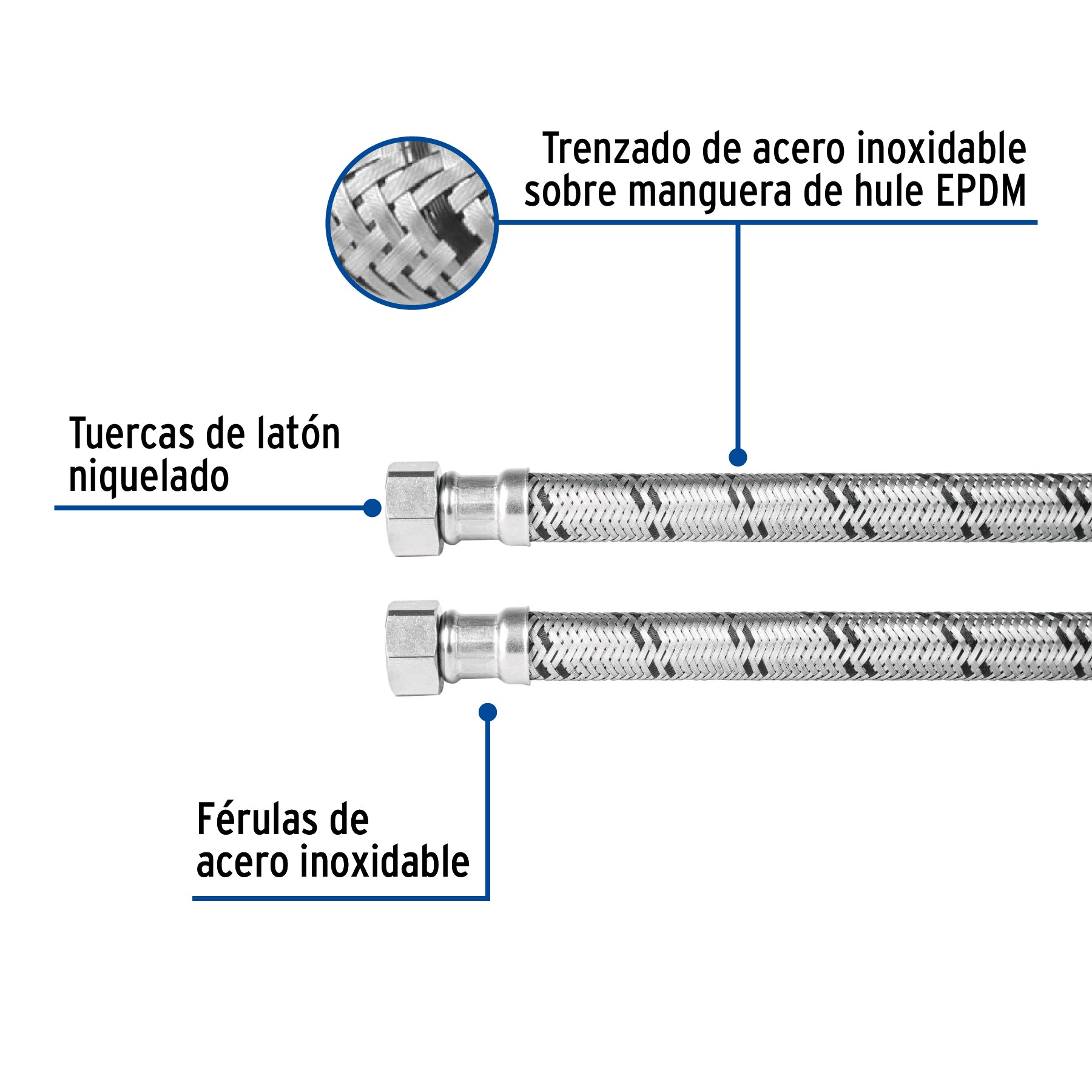 Manguera trenzada de acero 1/2x1/2"X150 cm usos generales