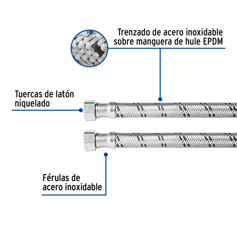 Manguera trenzada de acero 1/2x1/2"X150 cm usos generales