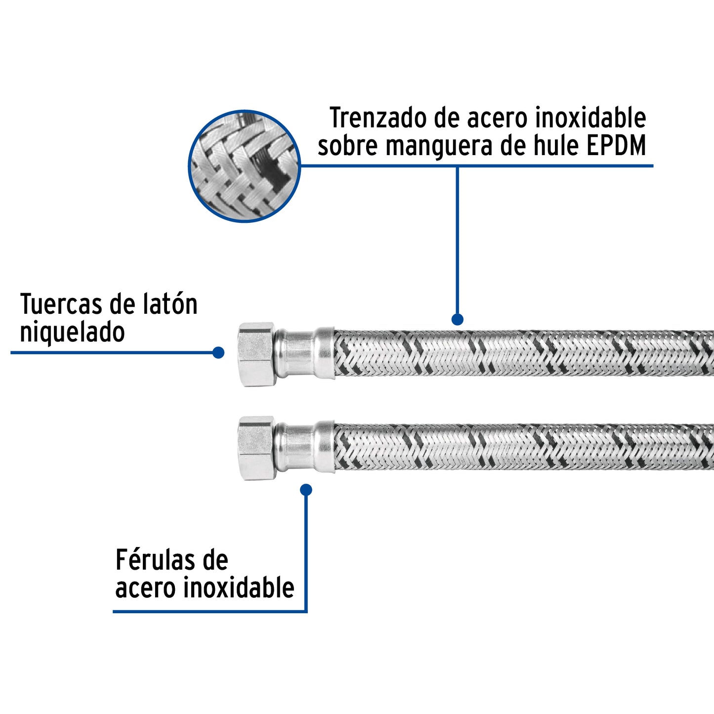 Manguera trenzada de acero 1/2x 1/2"X 60cm usos generales