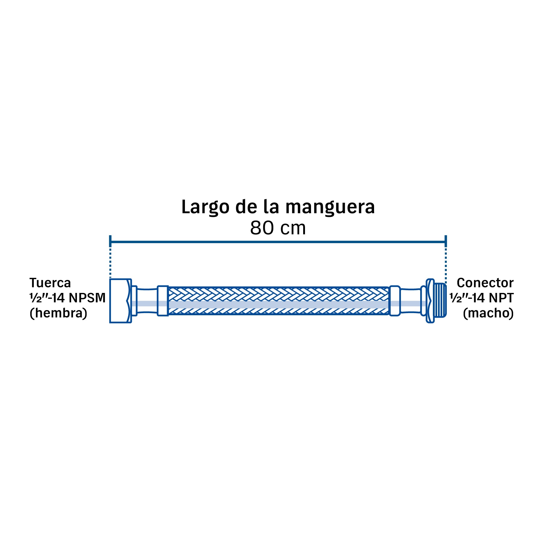 Manguera para boiler, acero inox. 1/2'H x 1/2'M, 80 cm