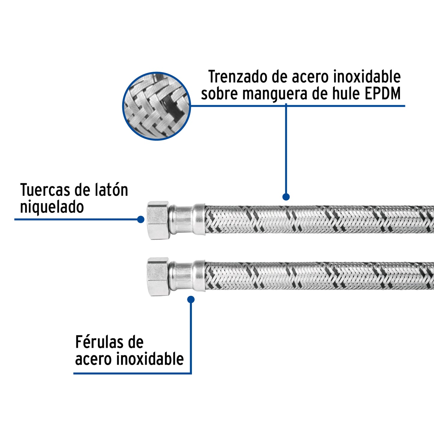 Manguera trenzada de acero 1/2x1/2"X80cm usos generales