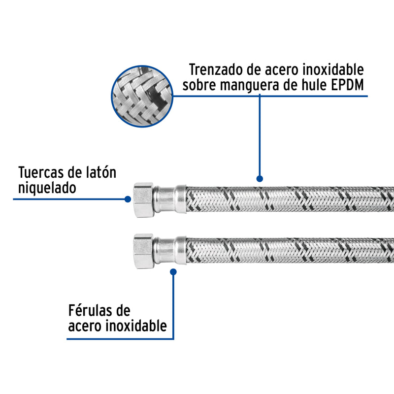 Manguera trenzada de acero 1/2x1/2"X80cm usos generales