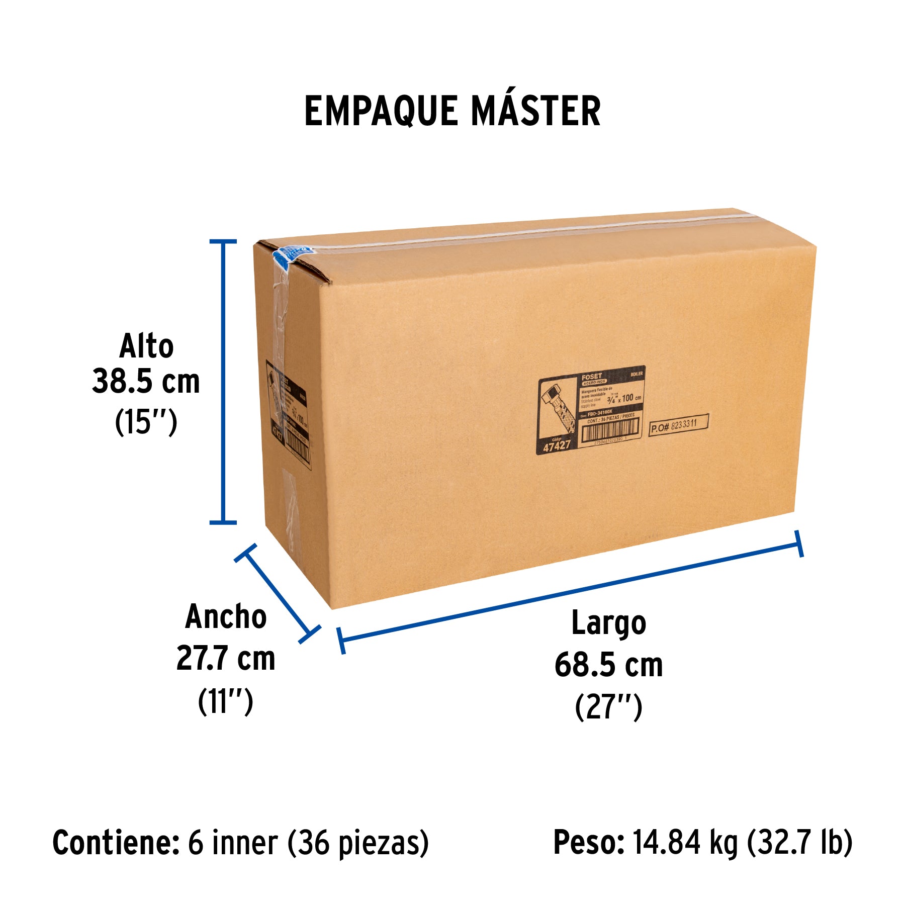 Manguera para boiler, acero inox, 3/4'x3/4', 100 cm, Foset