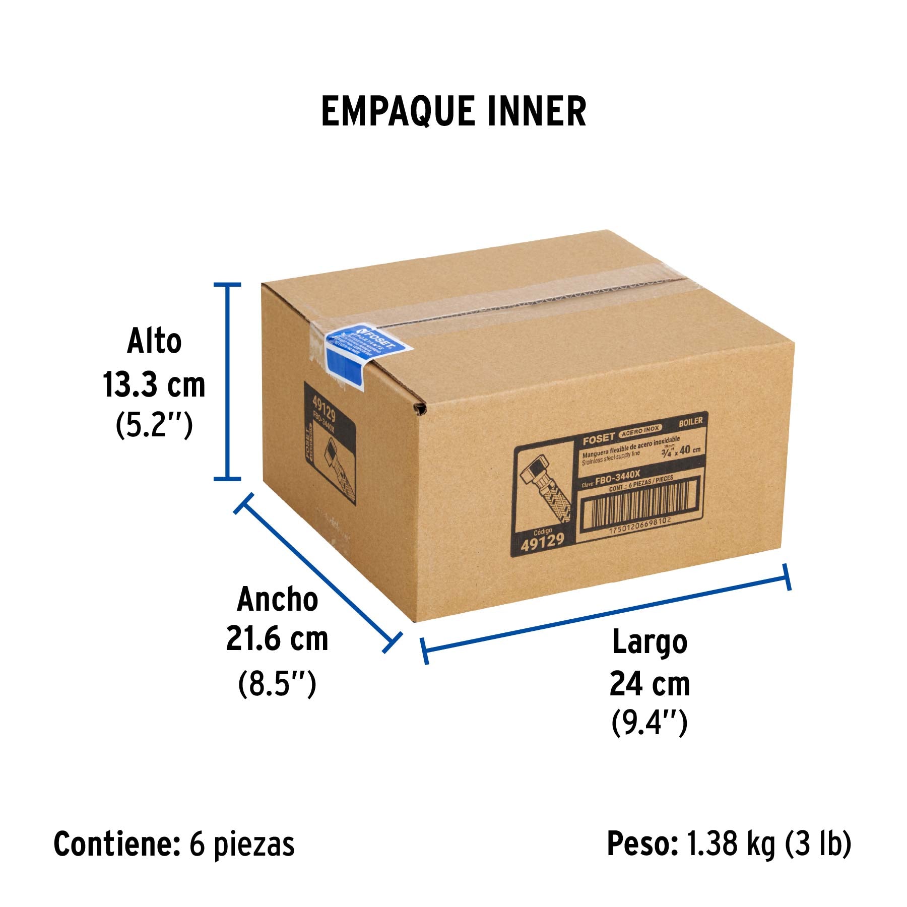 Manguera de hule, 3/4x3/4", 40cm, acero, usos generales
