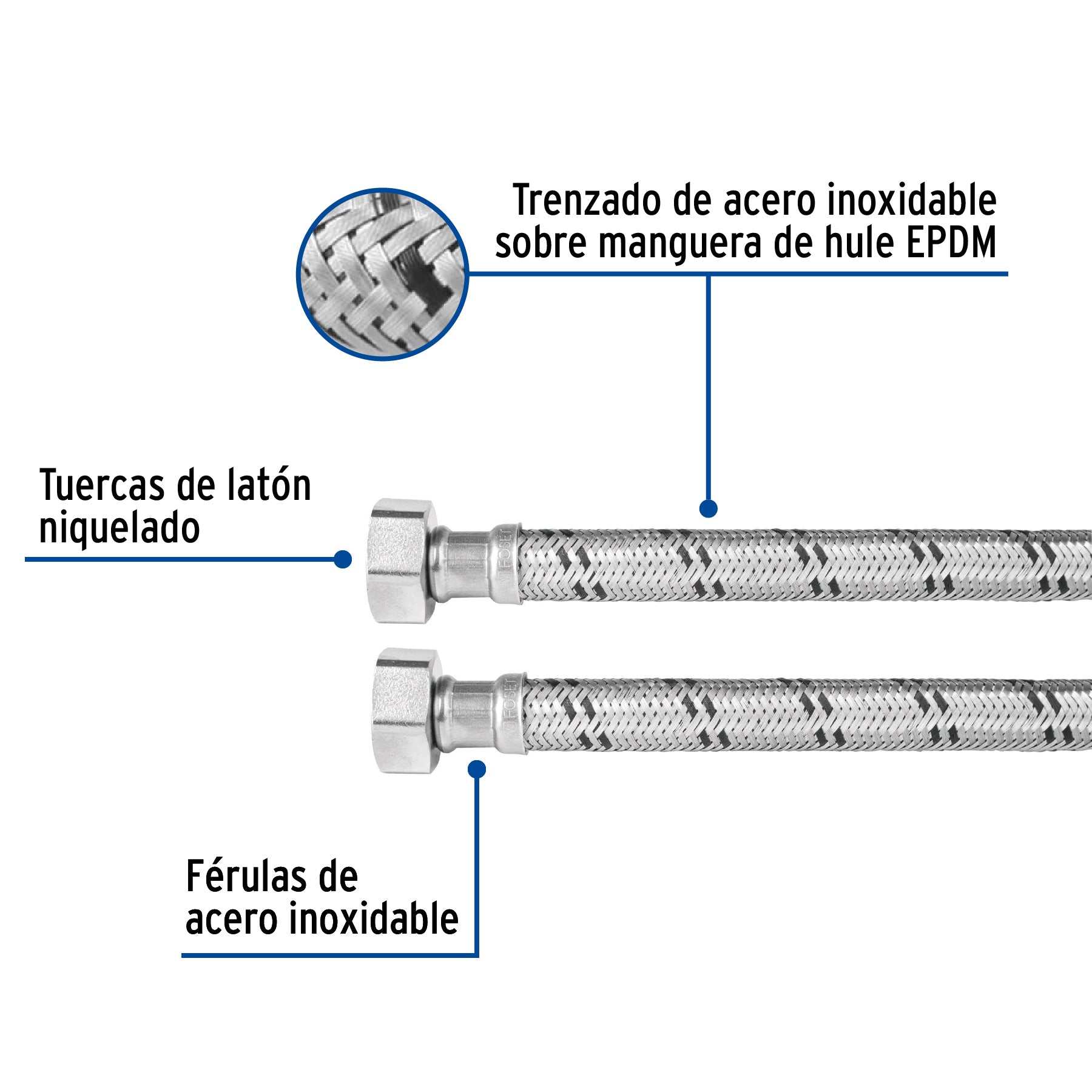 Manguera de hule, 3/4x3/4", 40cm, acero, usos generales