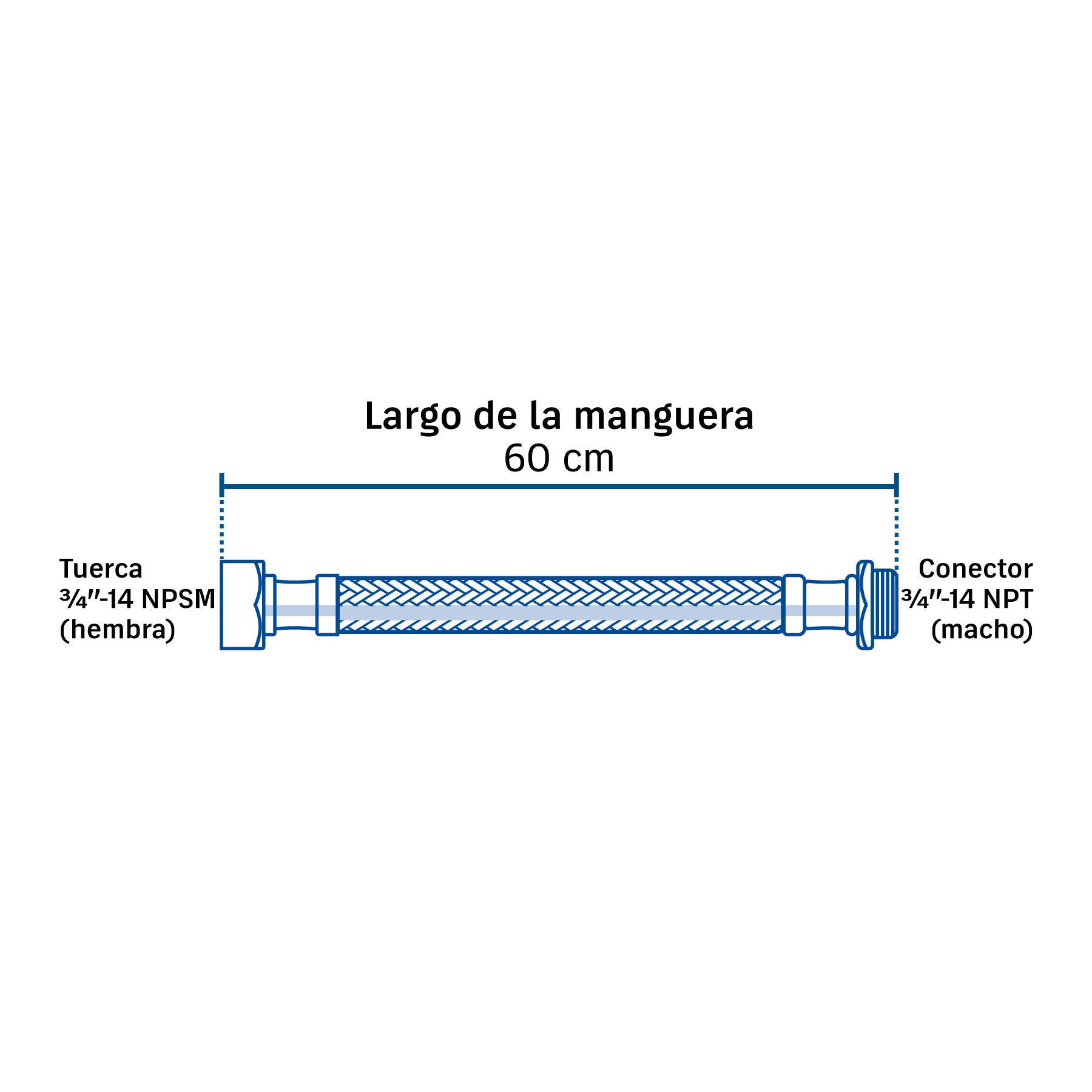 Manguera para boiler, acero inox. 3/4'H x 3/4'M, 60 cm