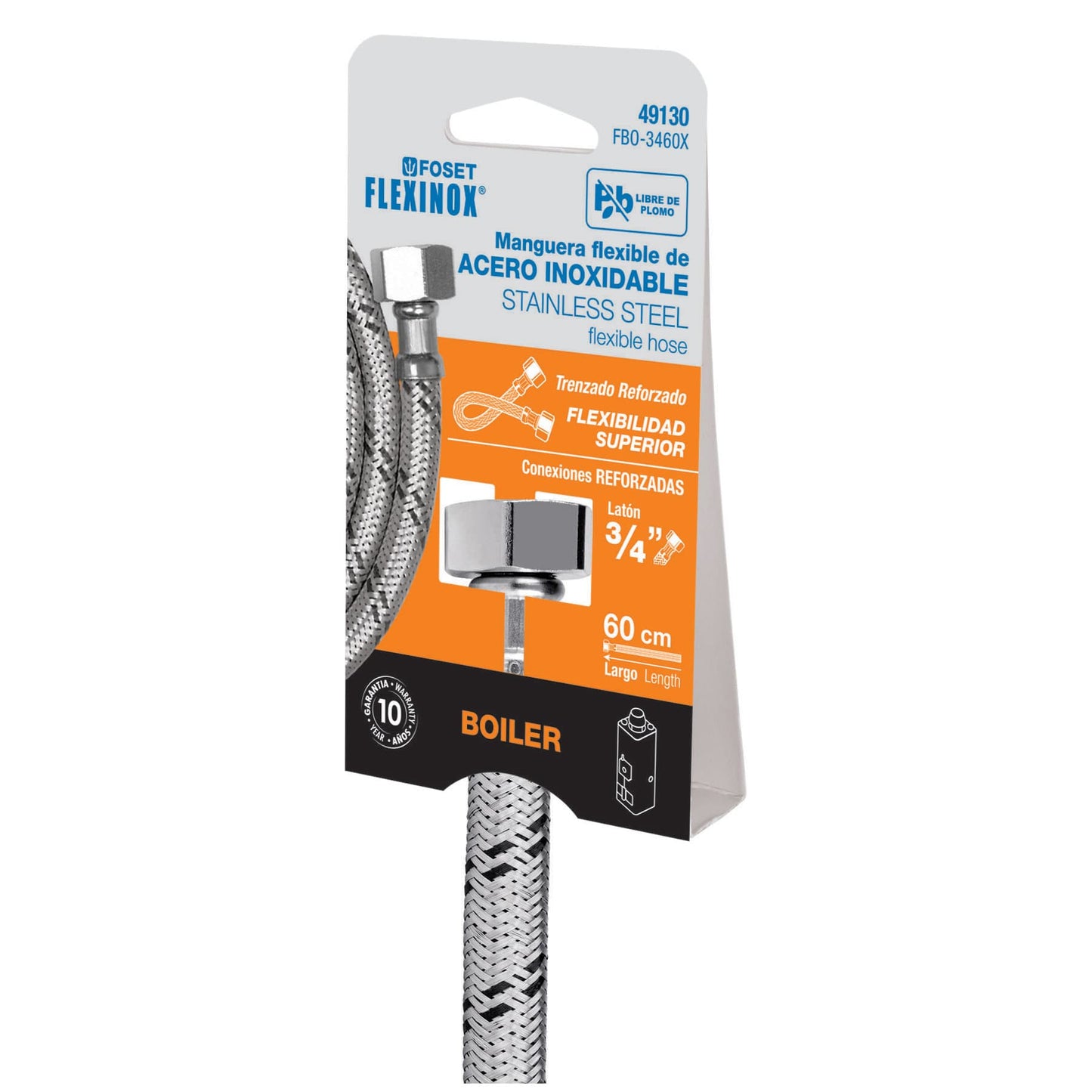 Manguera de hule, 3/4x3/4", 60cm, acero, usos generales