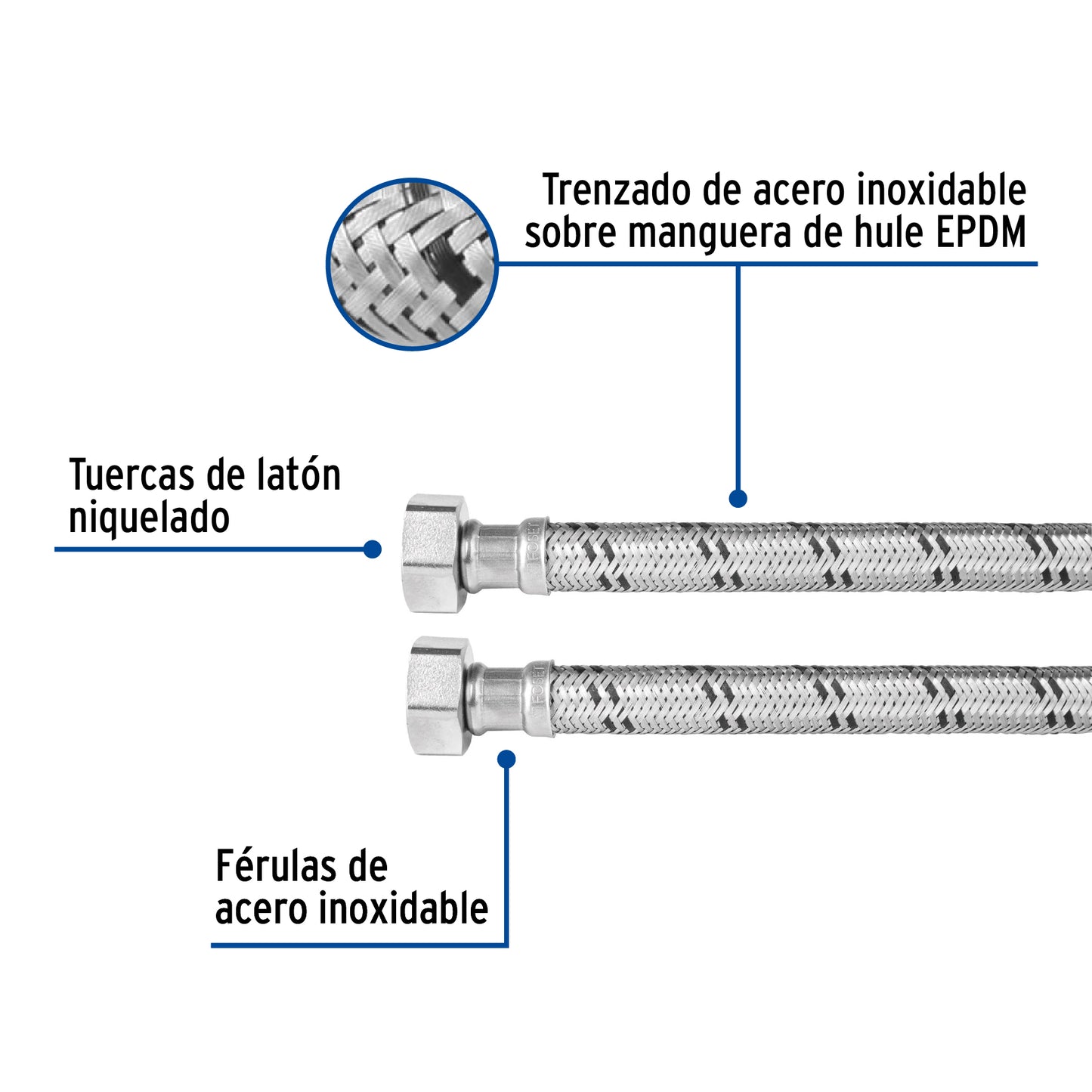 Manguera de hule, 3/4x3/4", 60cm, acero, usos generales