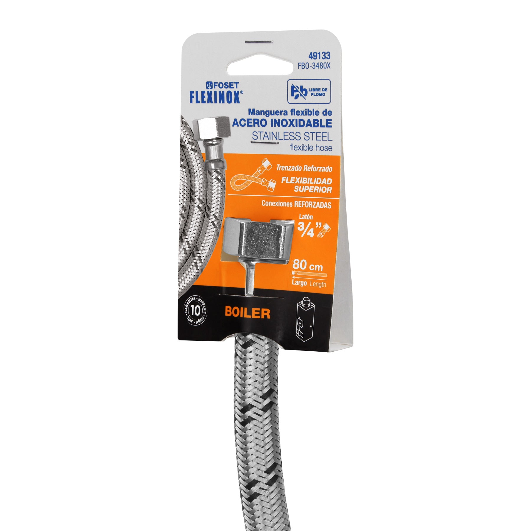 Manguera de hule, 3/4", 80 cm, acero, usos generales