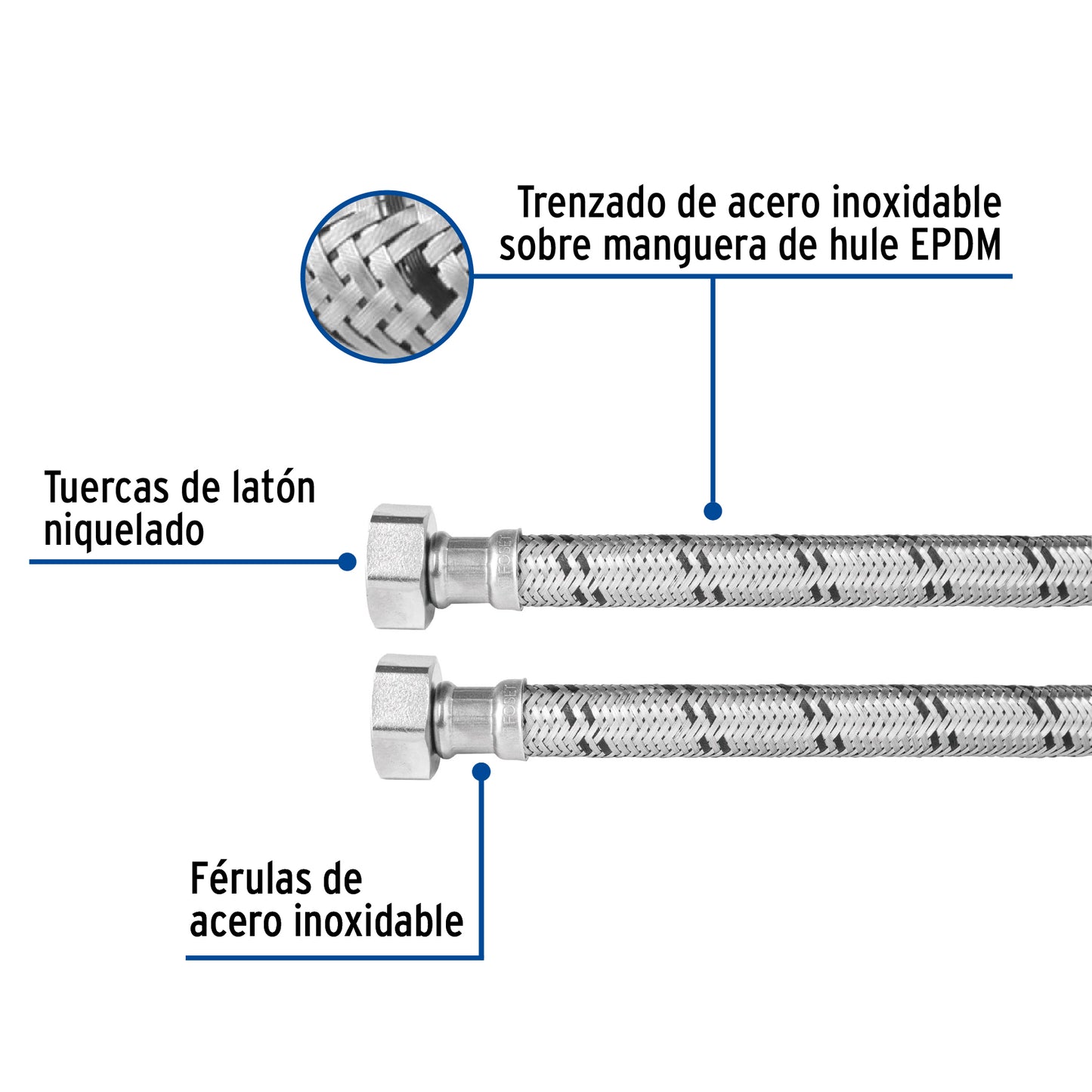 Manguera de hule, 3/4", 80 cm, acero, usos generales