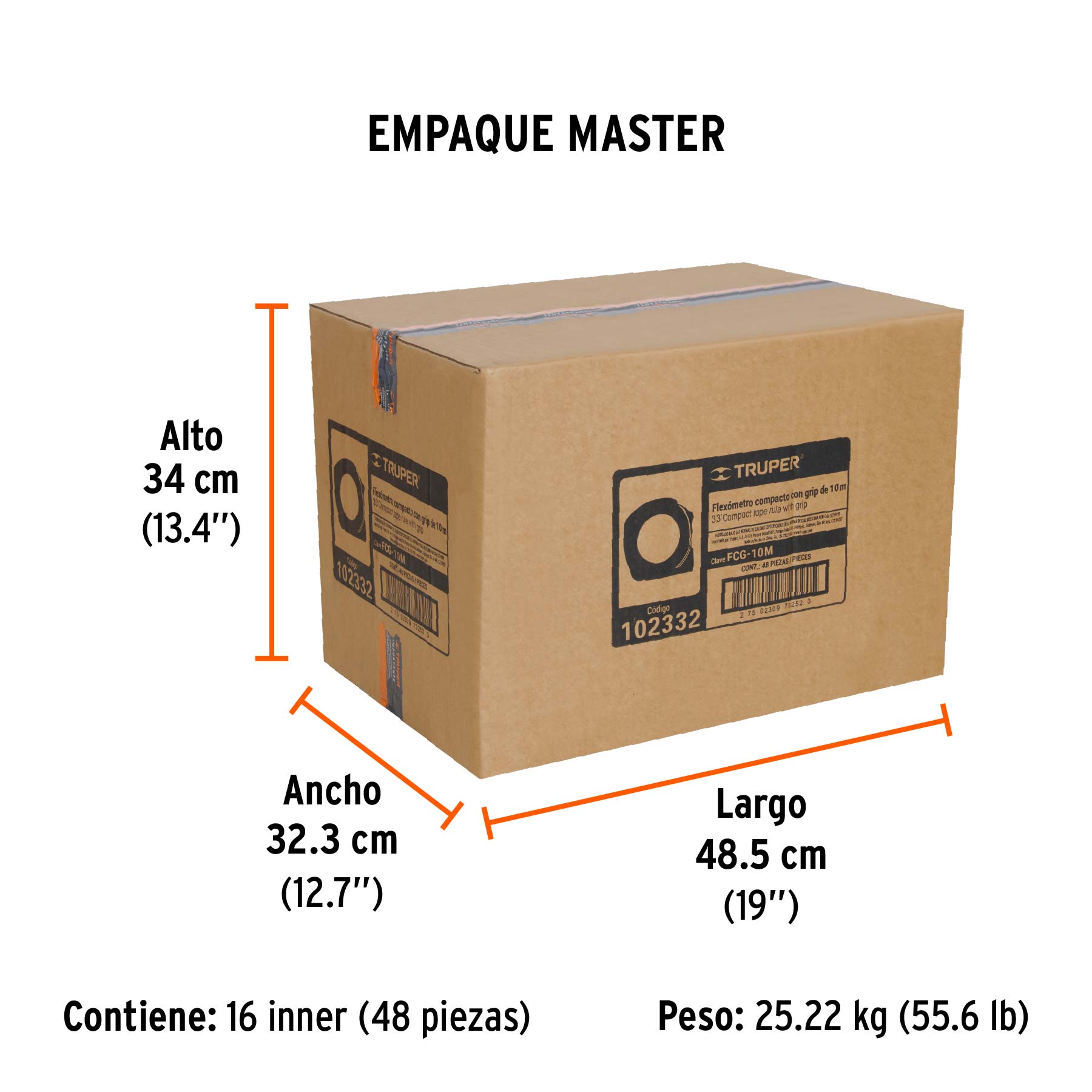 Flexómetro compacto 10 m con grip, cinta 25 mm, Truper
