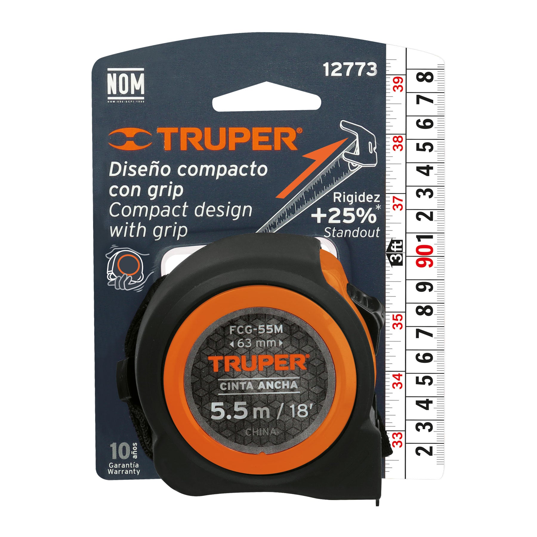Flexómetro compacto con grip, 5.5 m, cinta 25 mm