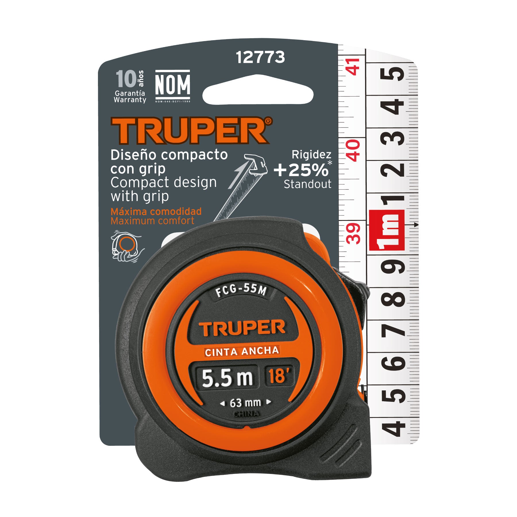 Flexómetro compacto con grip, 5.5 m, cinta 25 mm