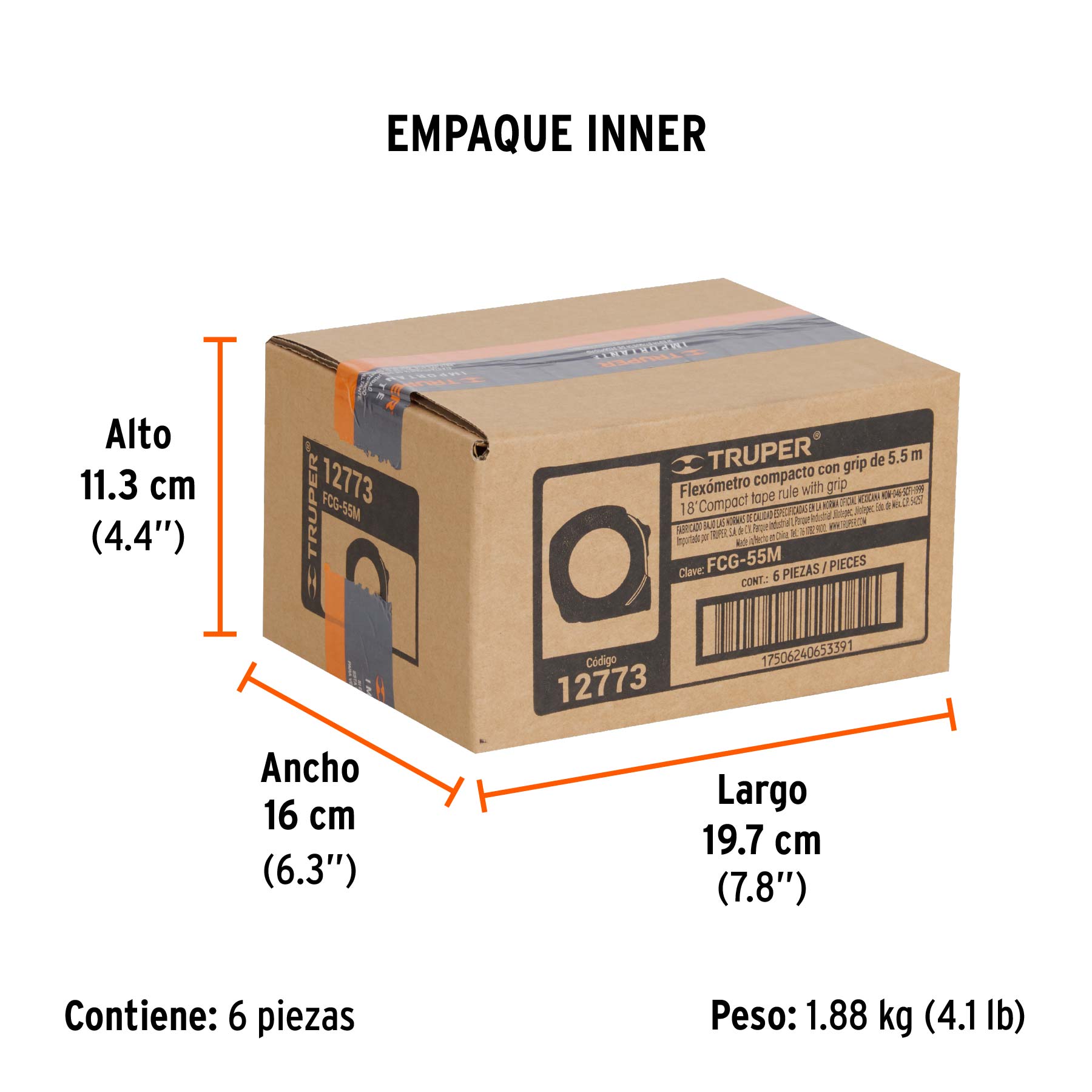 Flexómetro compacto con grip, 5.5 m, cinta 25 mm
