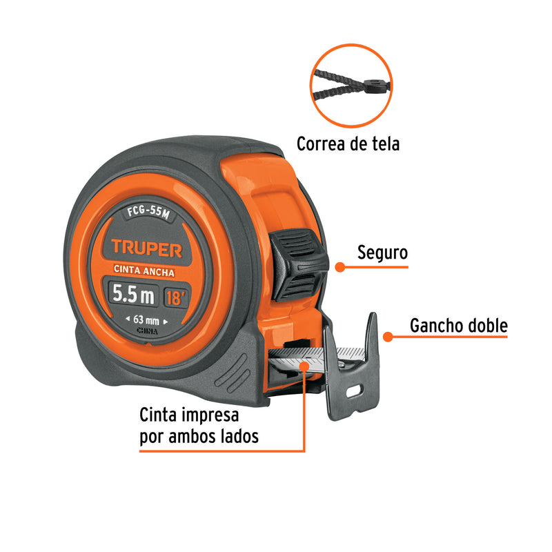 Flexómetro compacto con grip, 5.5 m, cinta 25 mm