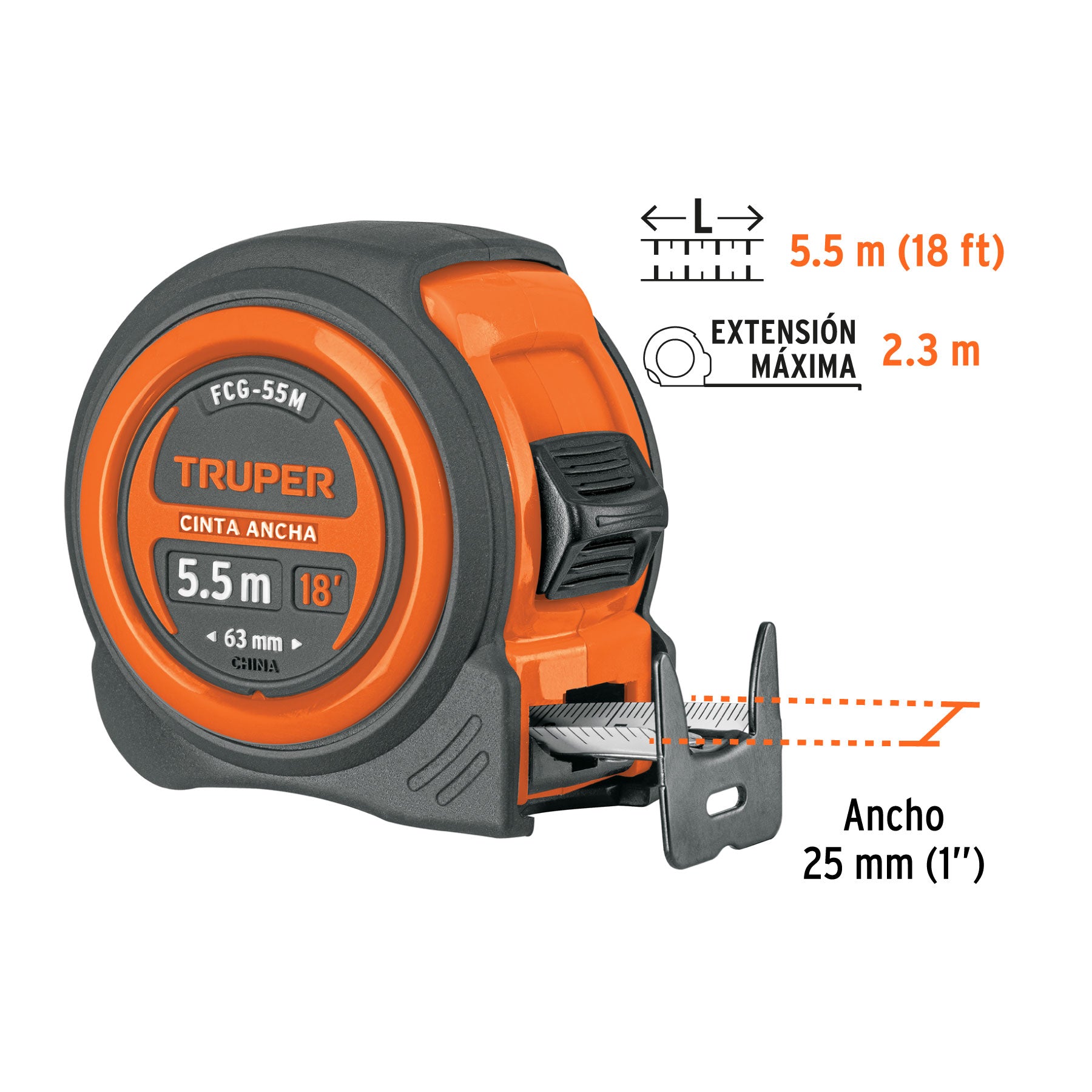 Flexómetro compacto con grip, 5.5 m, cinta 25 mm