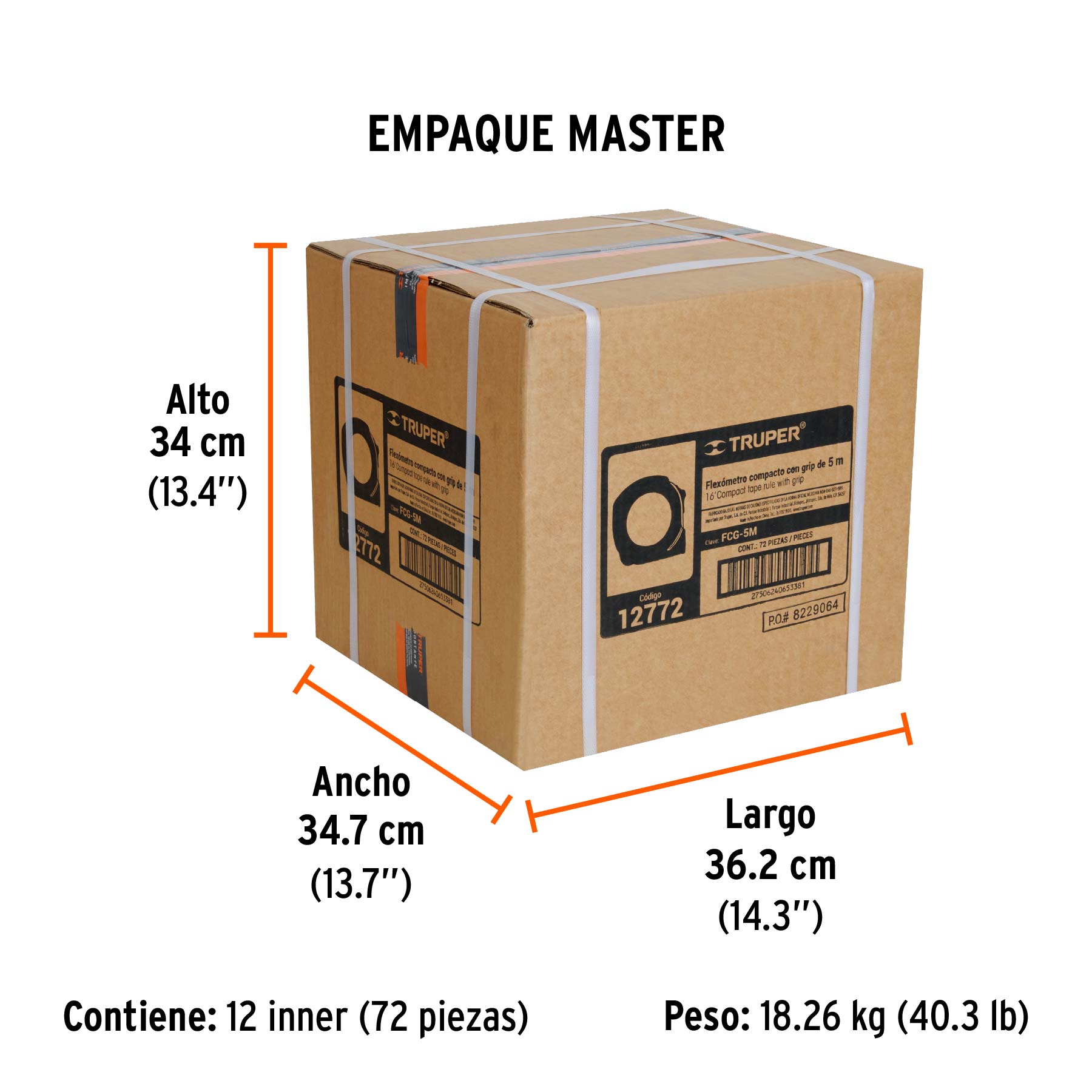 Flexómetro compacto con grip, 5 m, cinta 19 mm