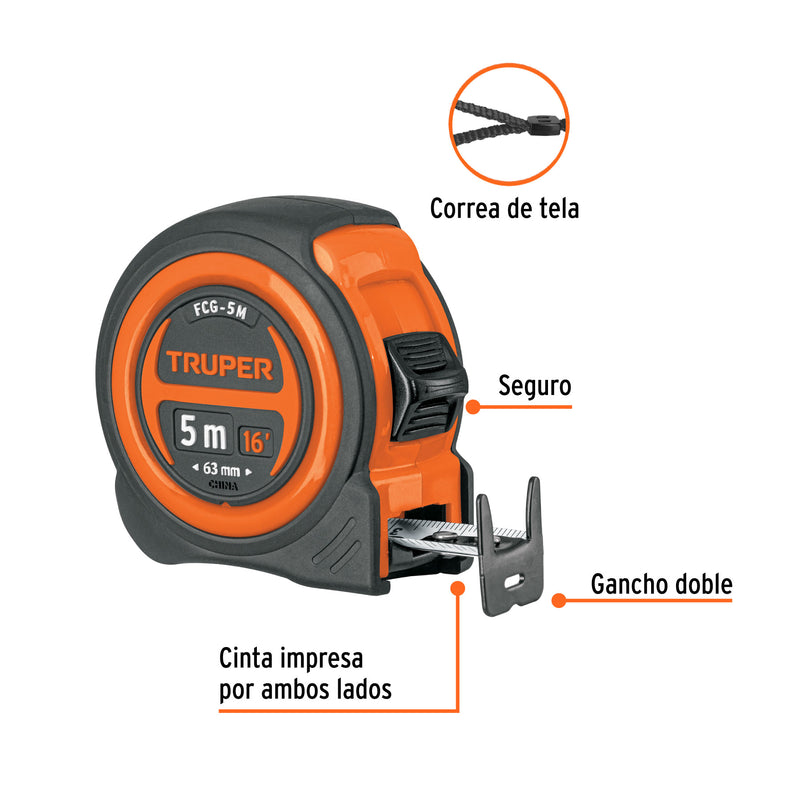 Flexómetro compacto con grip, 5 m, cinta 19 mm
