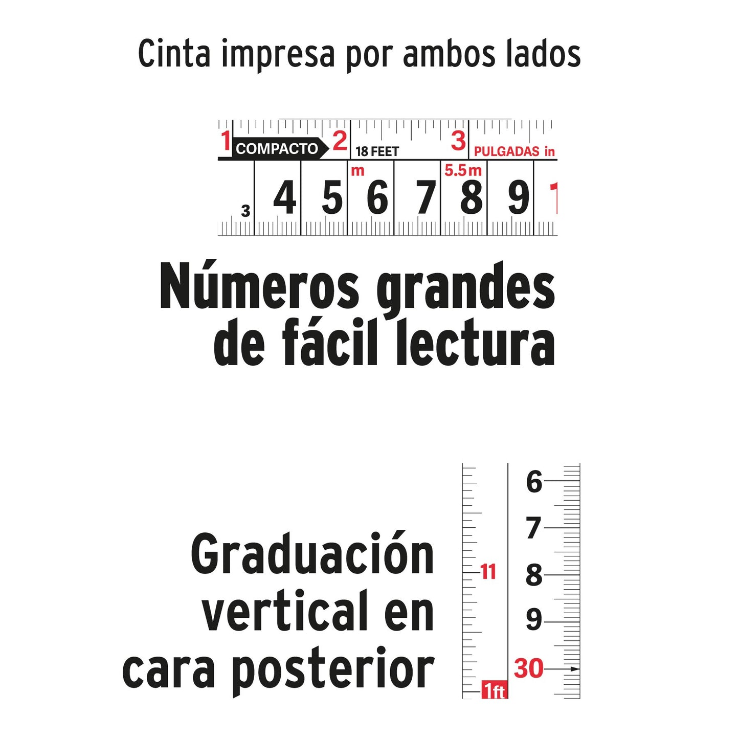 Flexómetro compacto con grip, 8 m, cinta 25 mm