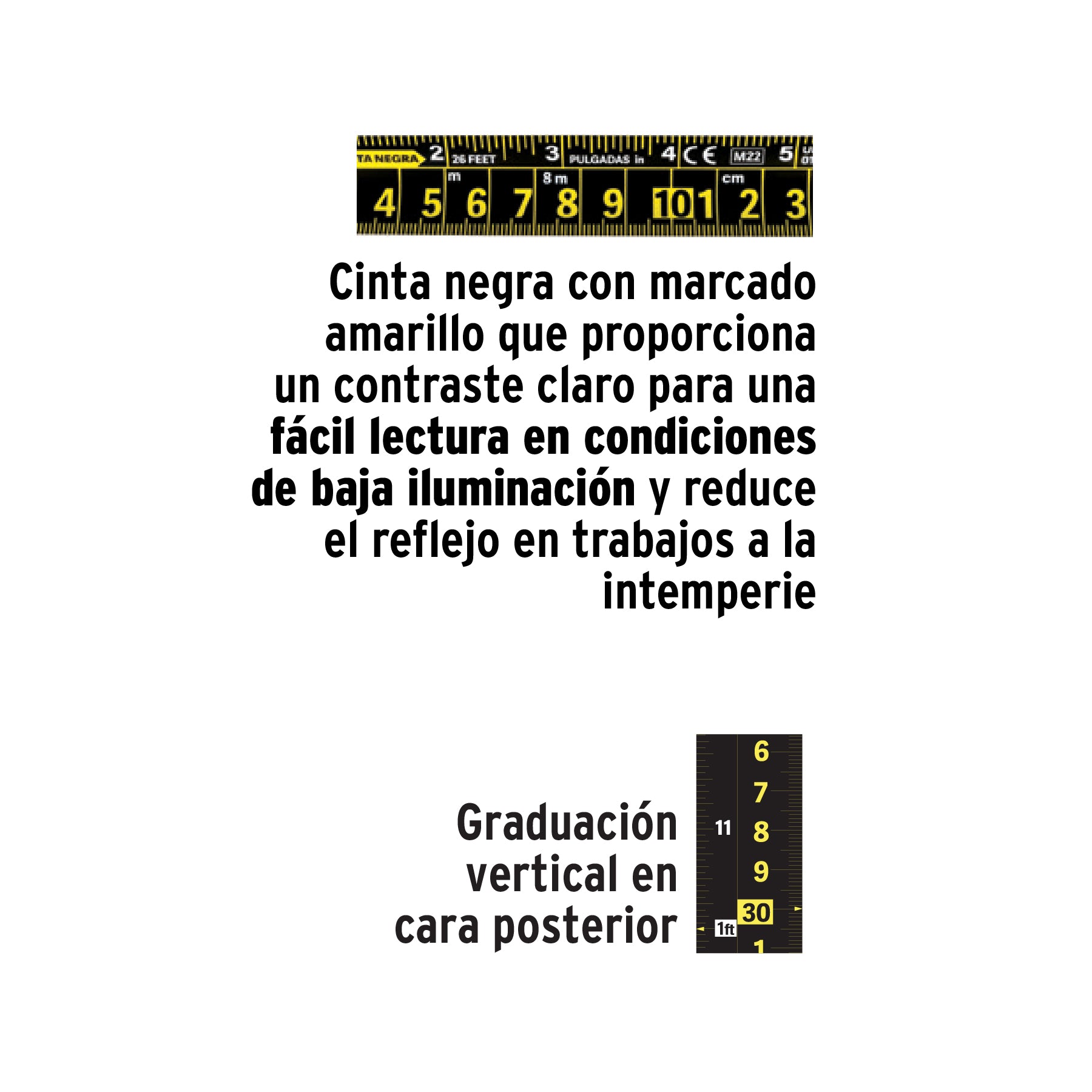 Flexómetro contra impactos 10 m, Cinta Negra 32 mm, Truper