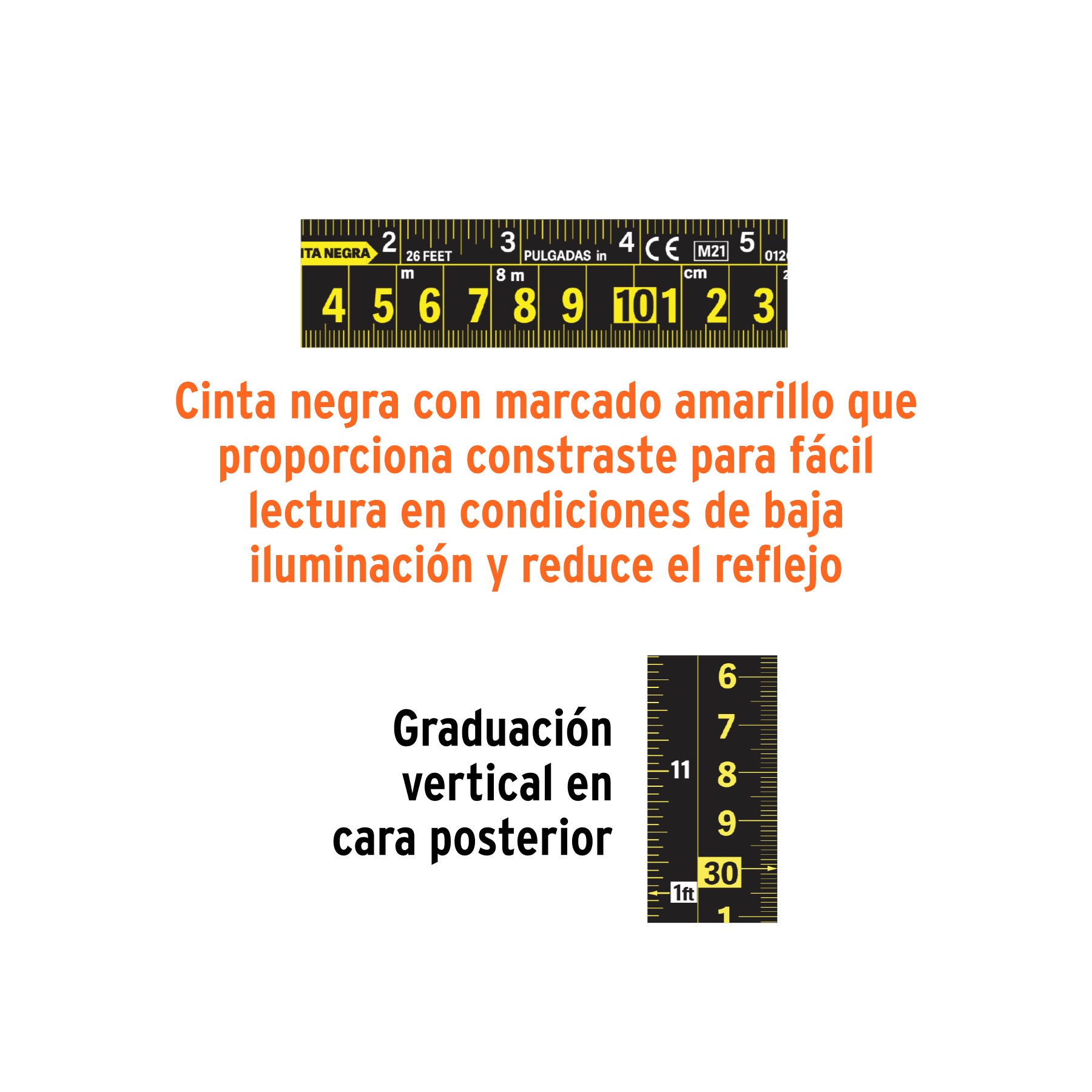 Flexómetro contra impactos 10 m, Cinta Negra 32 mm, Truper