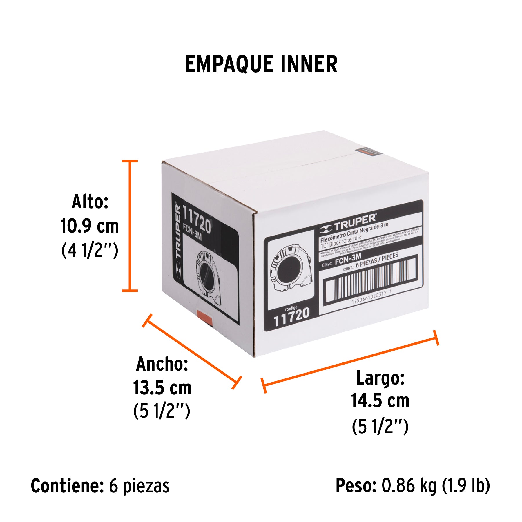 Flexómetro contra impactos 3 m, Cinta Negra 13 mm, Truper