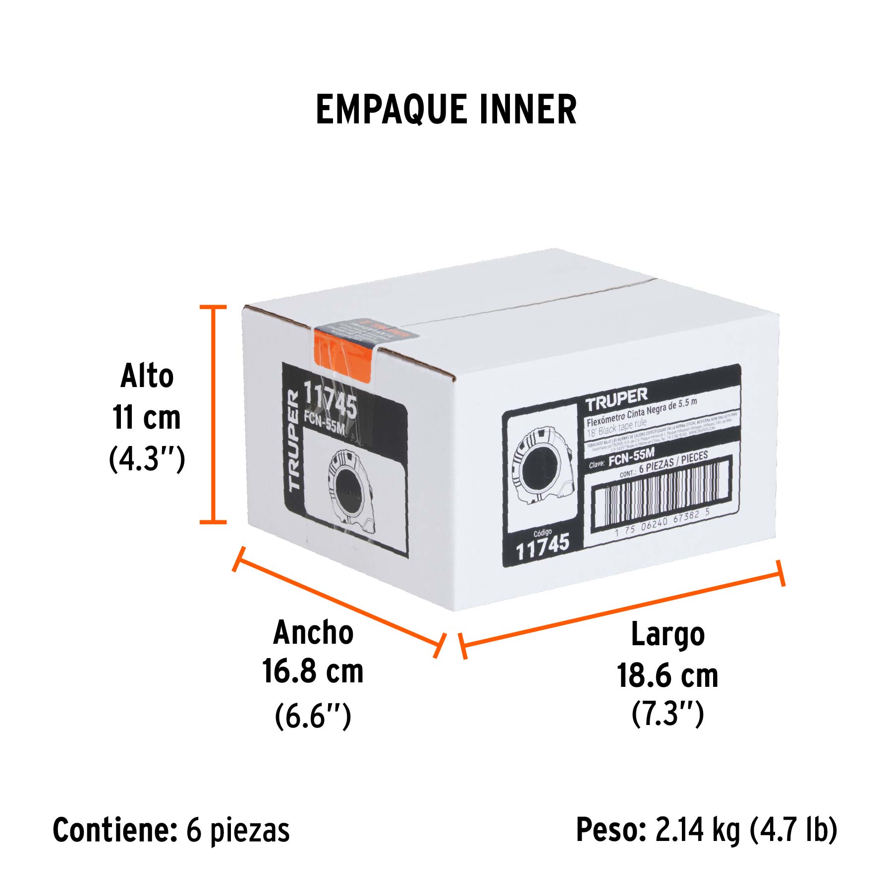 Flexómetro Cinta Negra, 5.5 m, cinta 27 mm