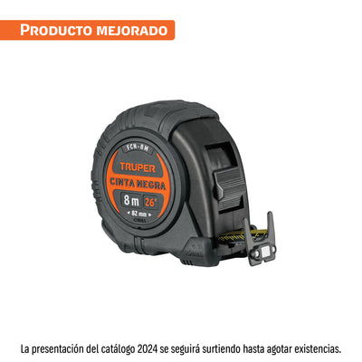 Flexómetro Cinta Negra, 8 m, cinta 27 mm