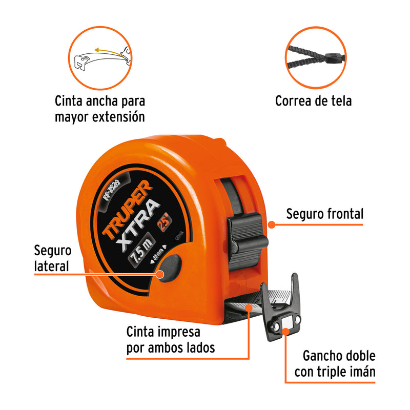 Flexómetro Xtra de 7.5 m, cinta 28 mm