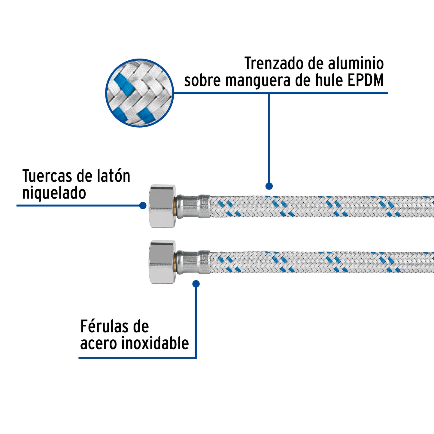 Manguera de hule, 100 cm, aluminio, usos generales