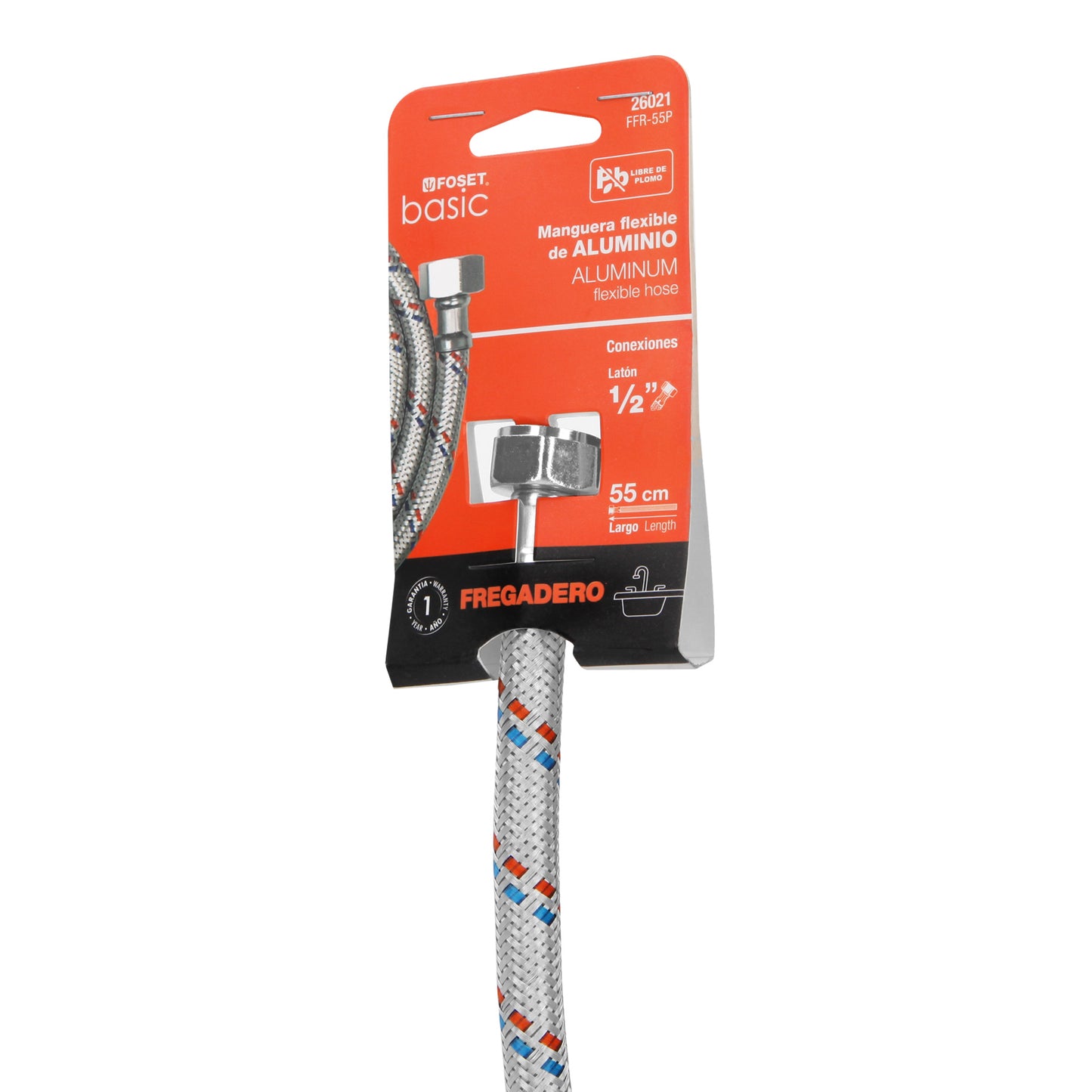 Manguera flexible para fregadero, 55cm,aluminio, Foset Basic