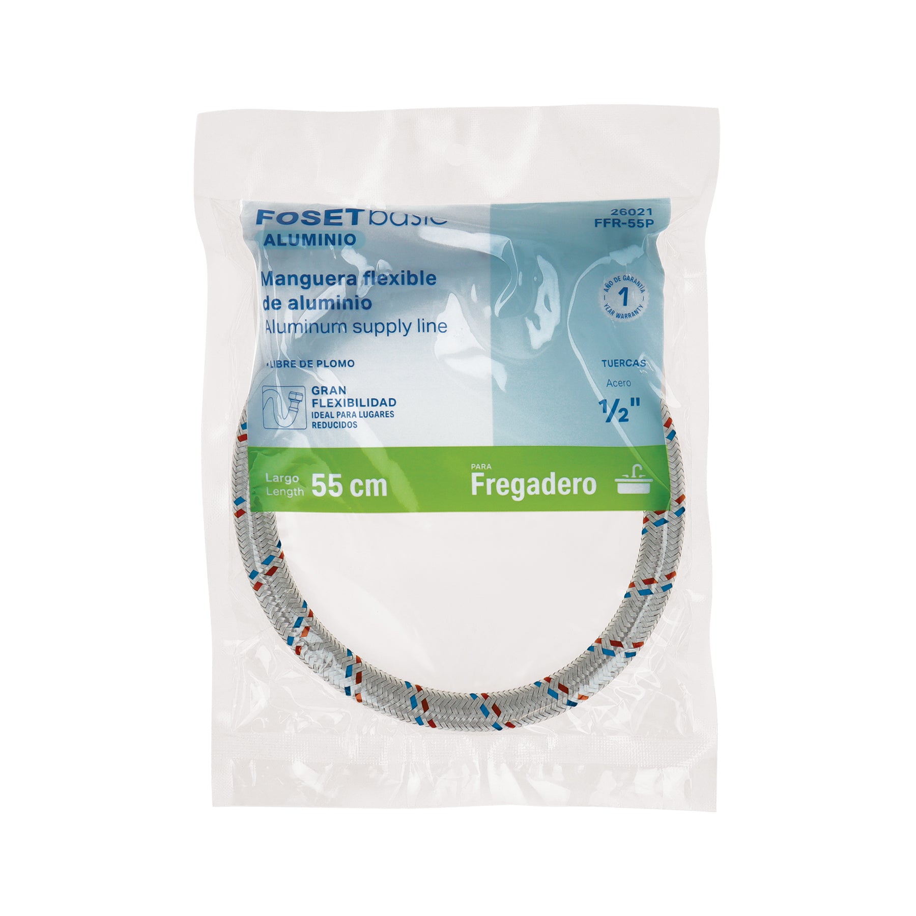 Manguera flexible para fregadero, 55cm,aluminio, Foset Basic