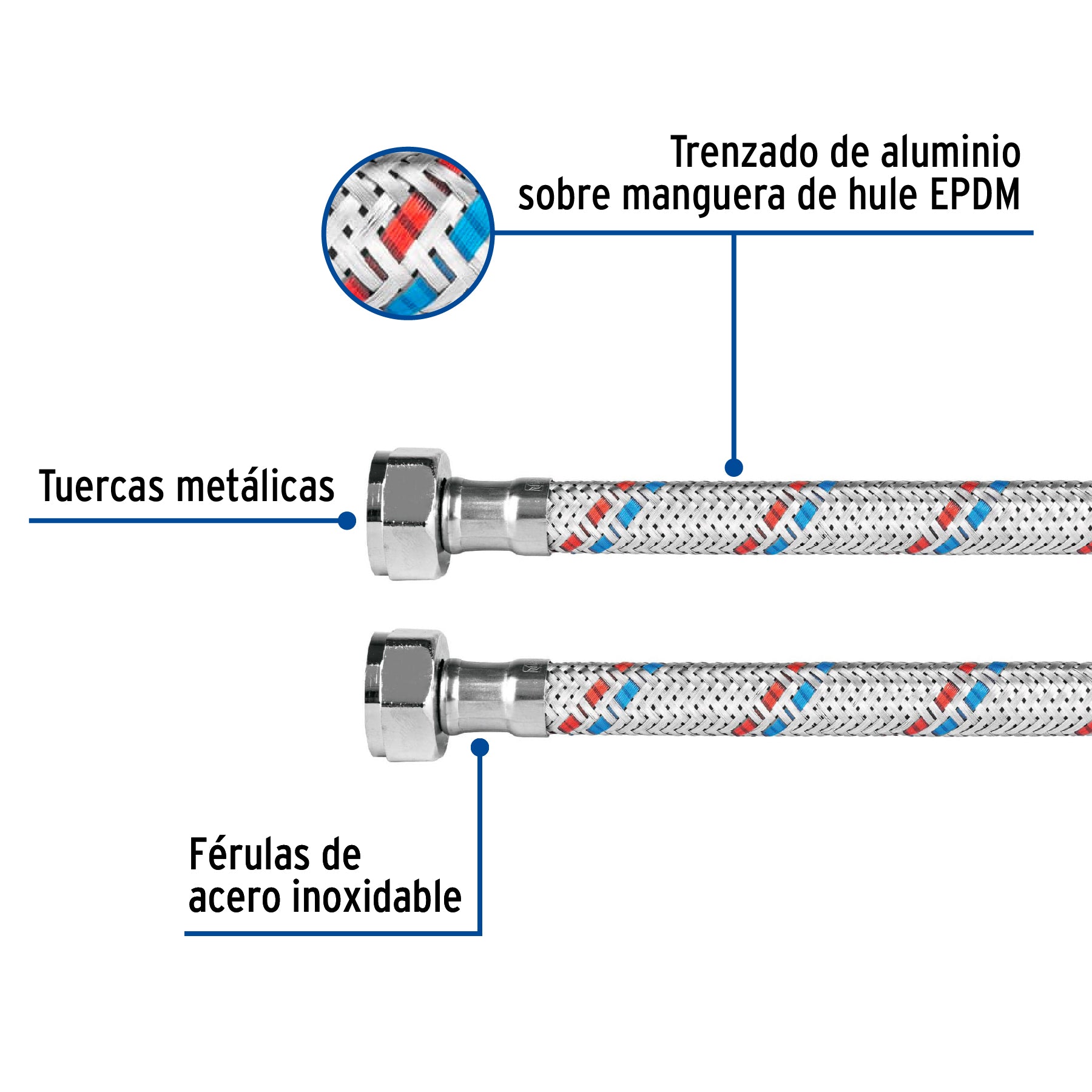 Manguera flexible para fregadero, 55cm,aluminio, Foset Basic