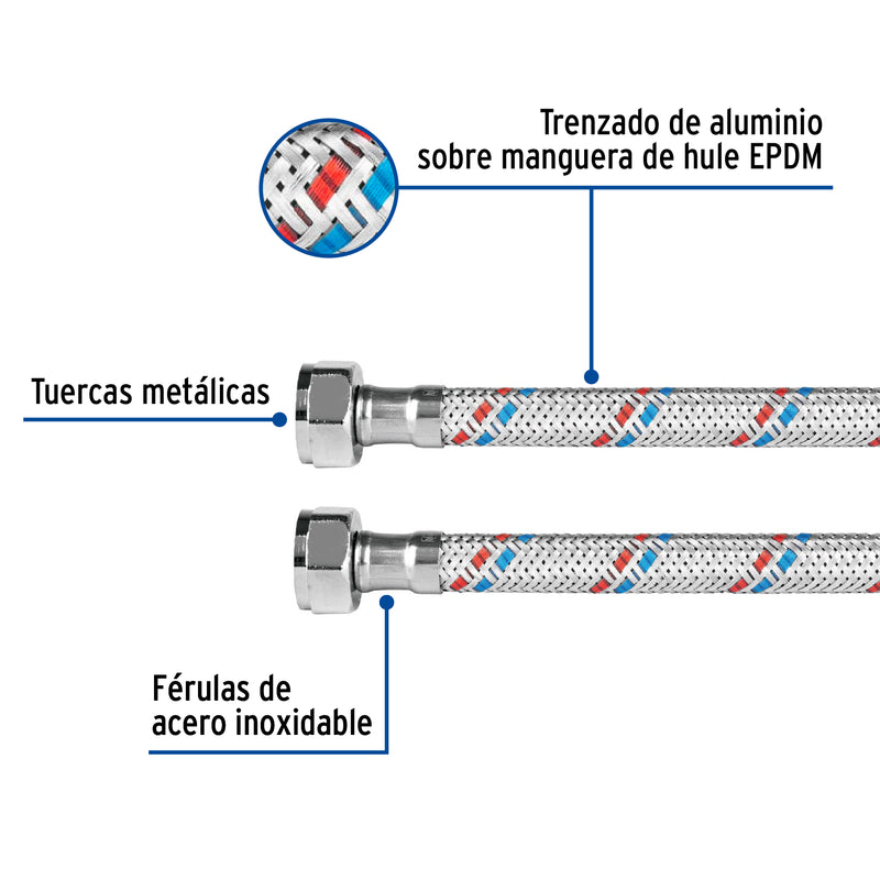 Manguera flexible para fregadero, 55cm,aluminio, Foset Basic