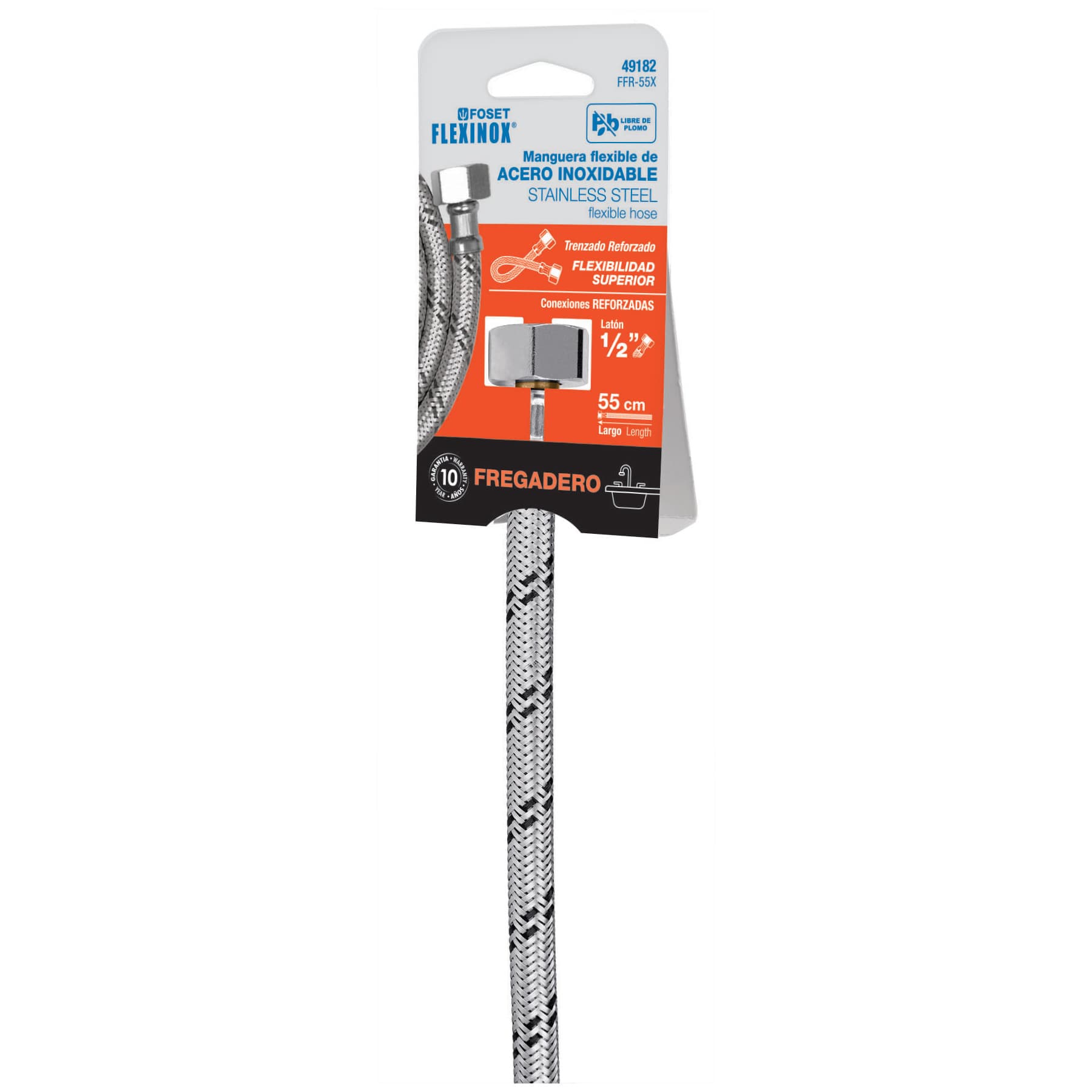Manguera de hule, 55 cm, acero inoxidable , usos generales