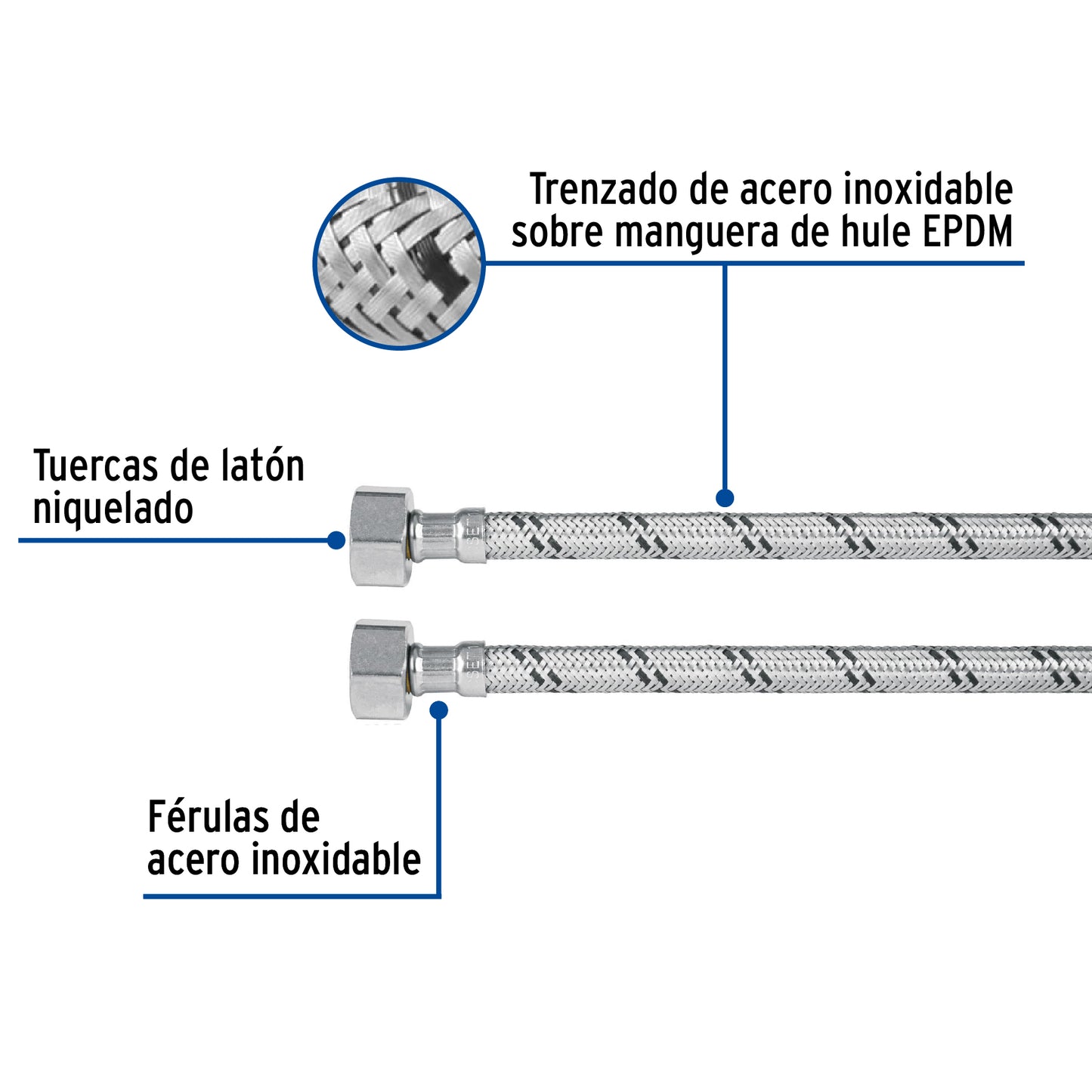 Manguera de hule, 55 cm, acero inoxidable , usos generales