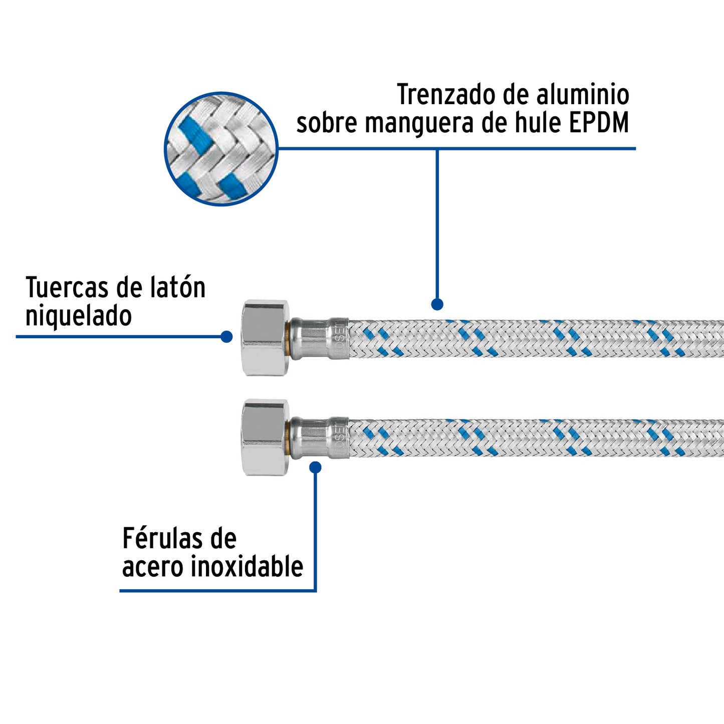 Manguera de hule, 55 cm, aluminio , usos generales