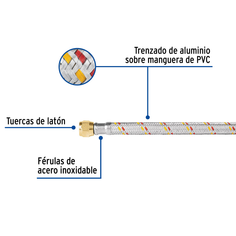 Manguera para gas, aluminio, 5/16" X 60 cm, Foset basic