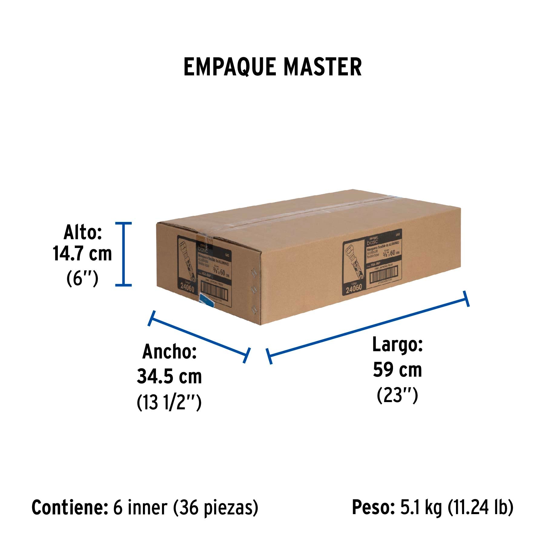 Manguera para gas, aluminio, 3/8" X 60 cm, Foset Basic