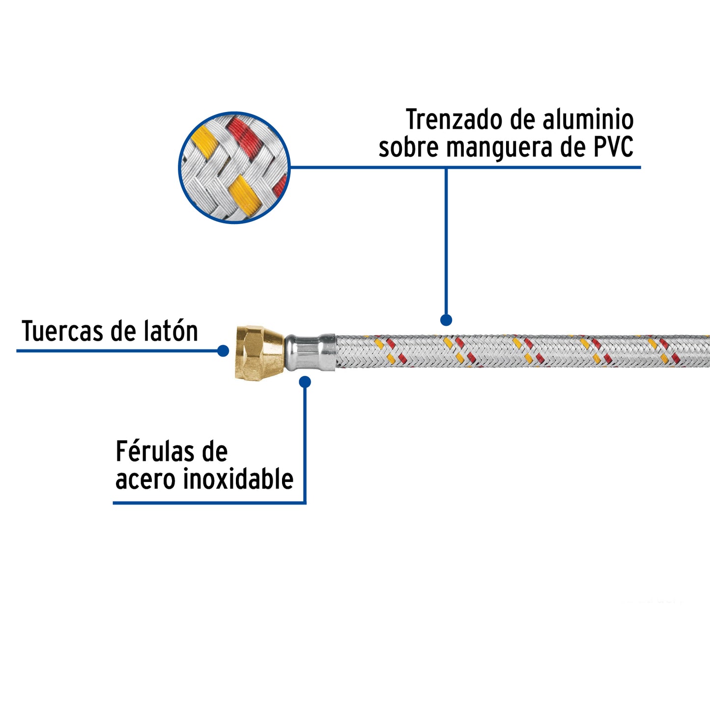 Manguera para gas, aluminio, 3/8" X 60 cm, Foset Basic