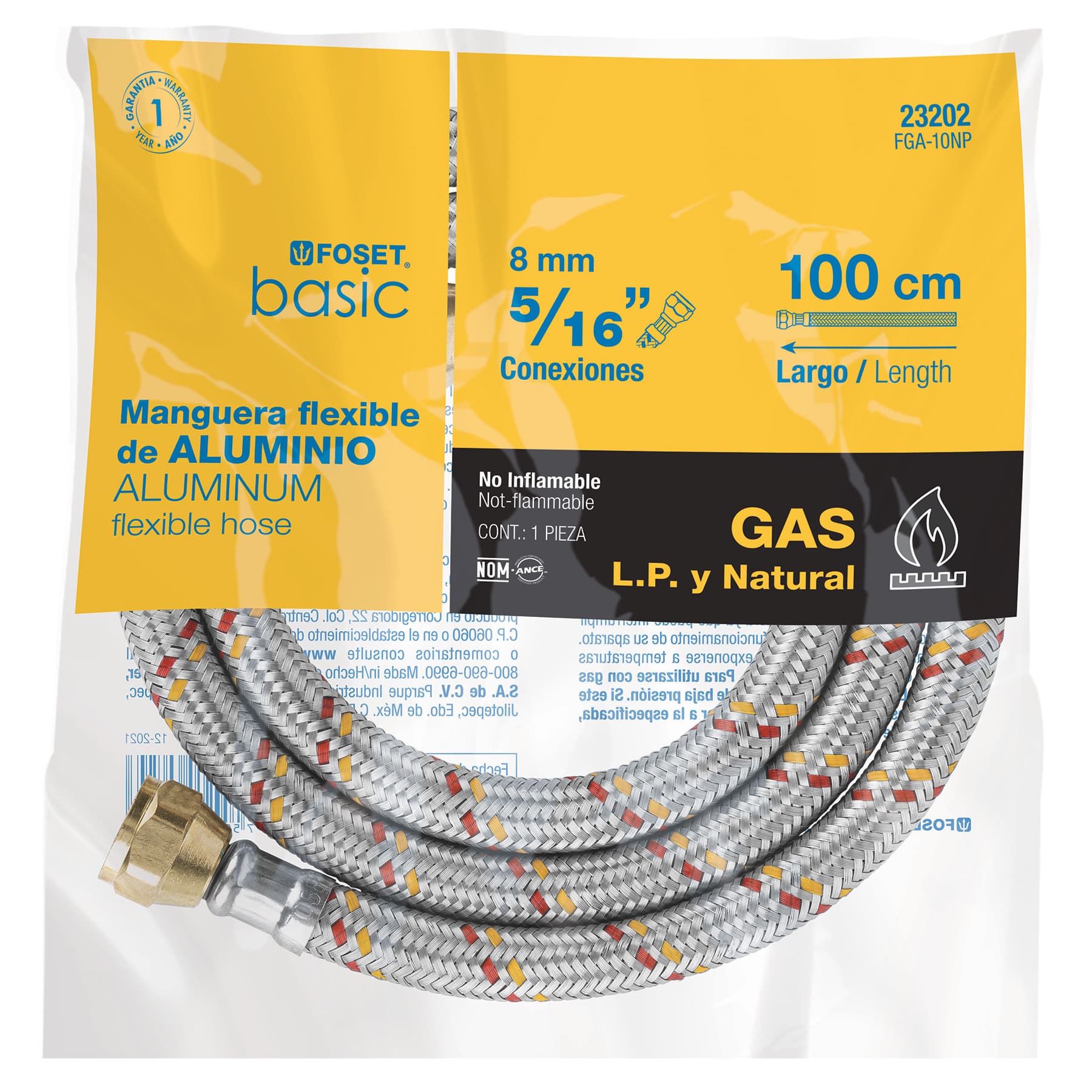 Manguera para gas, aluminio, 5/16" X 100 cm, Foset Basic